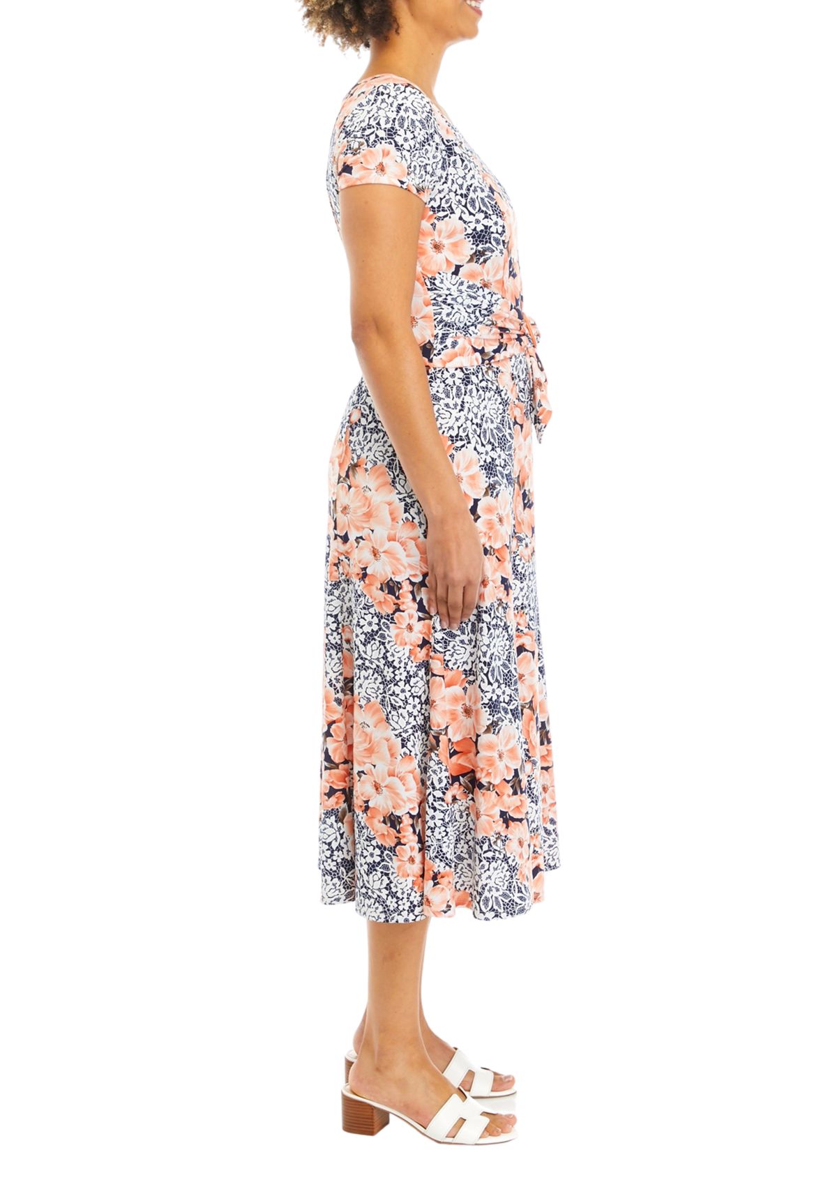 Womens Cap Sleeve Floral Print Midi Dress