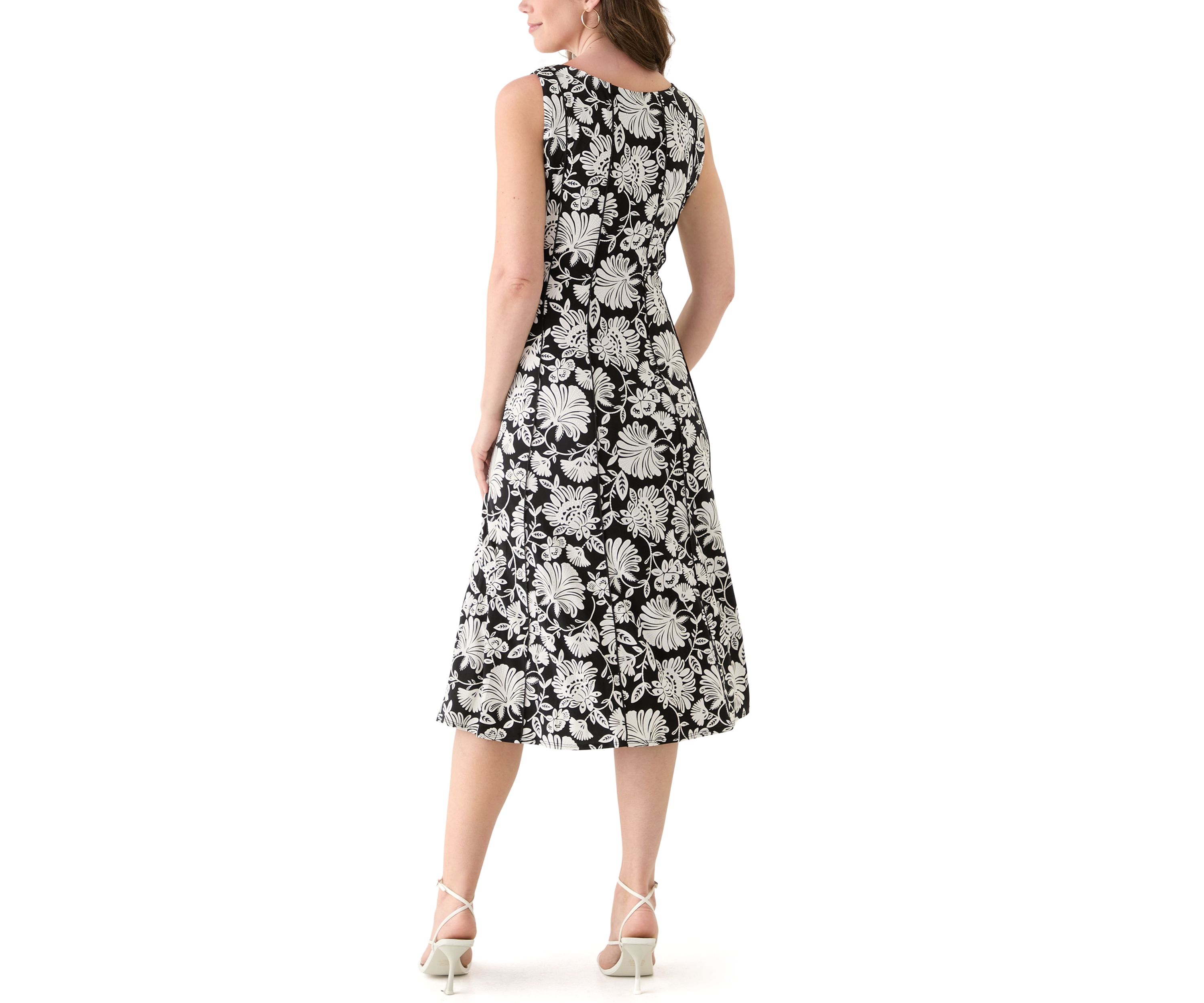 Womens Sleeveless Crew Neck Floral Print Dress 