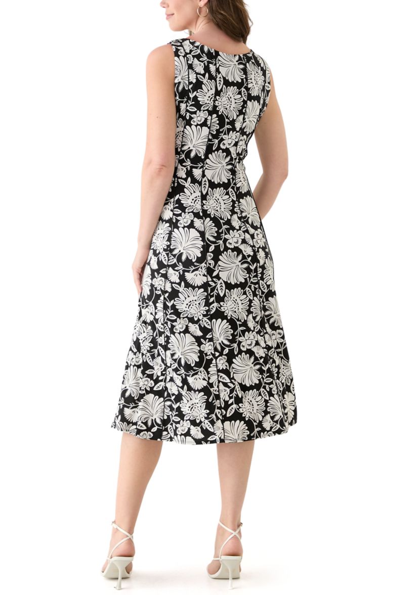 Womens Sleeveless Crew Neck Floral Print Dress 