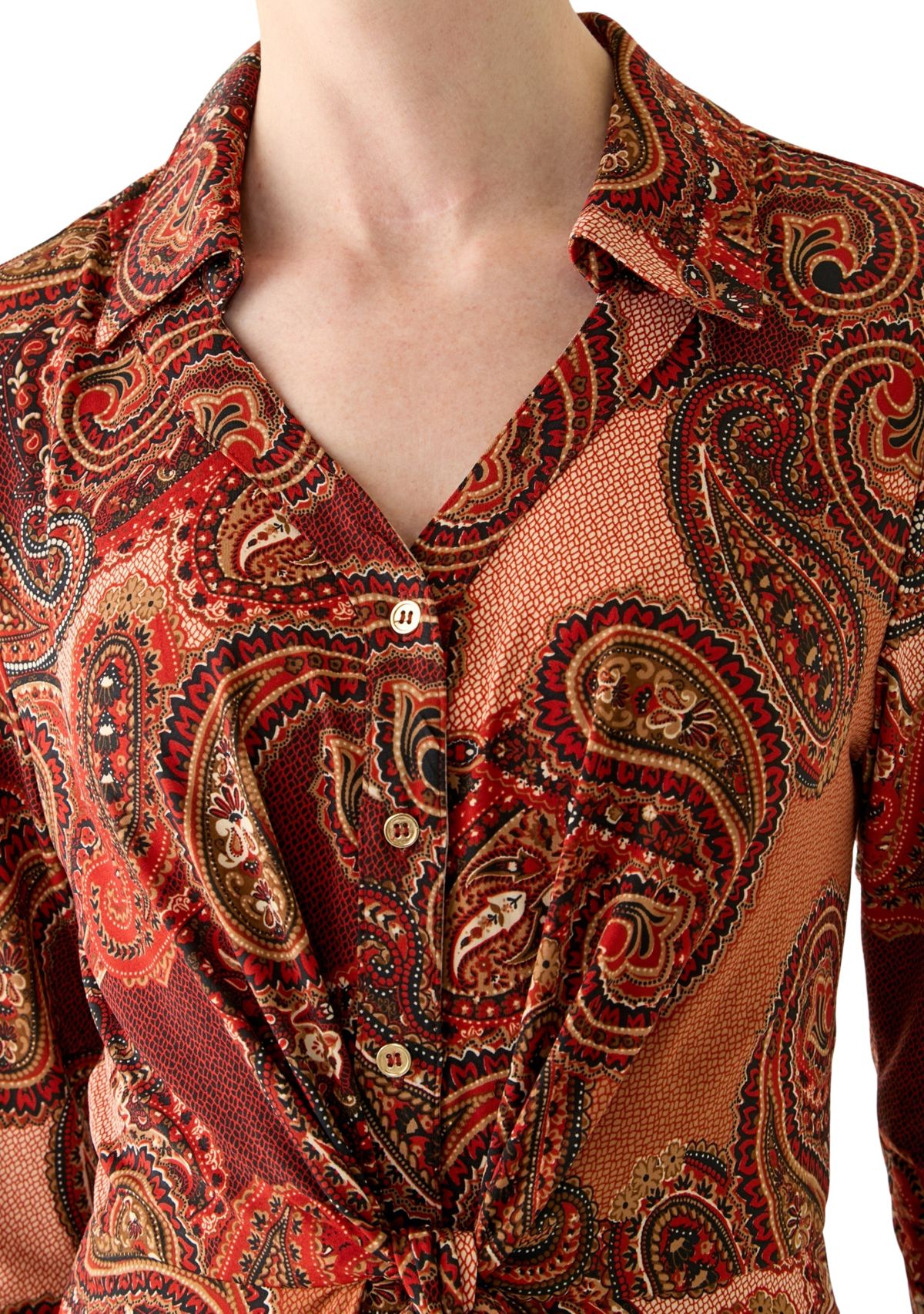 Womens 3/4 Sleeve Collar Neck Paisley Print Fit and Flare Dress