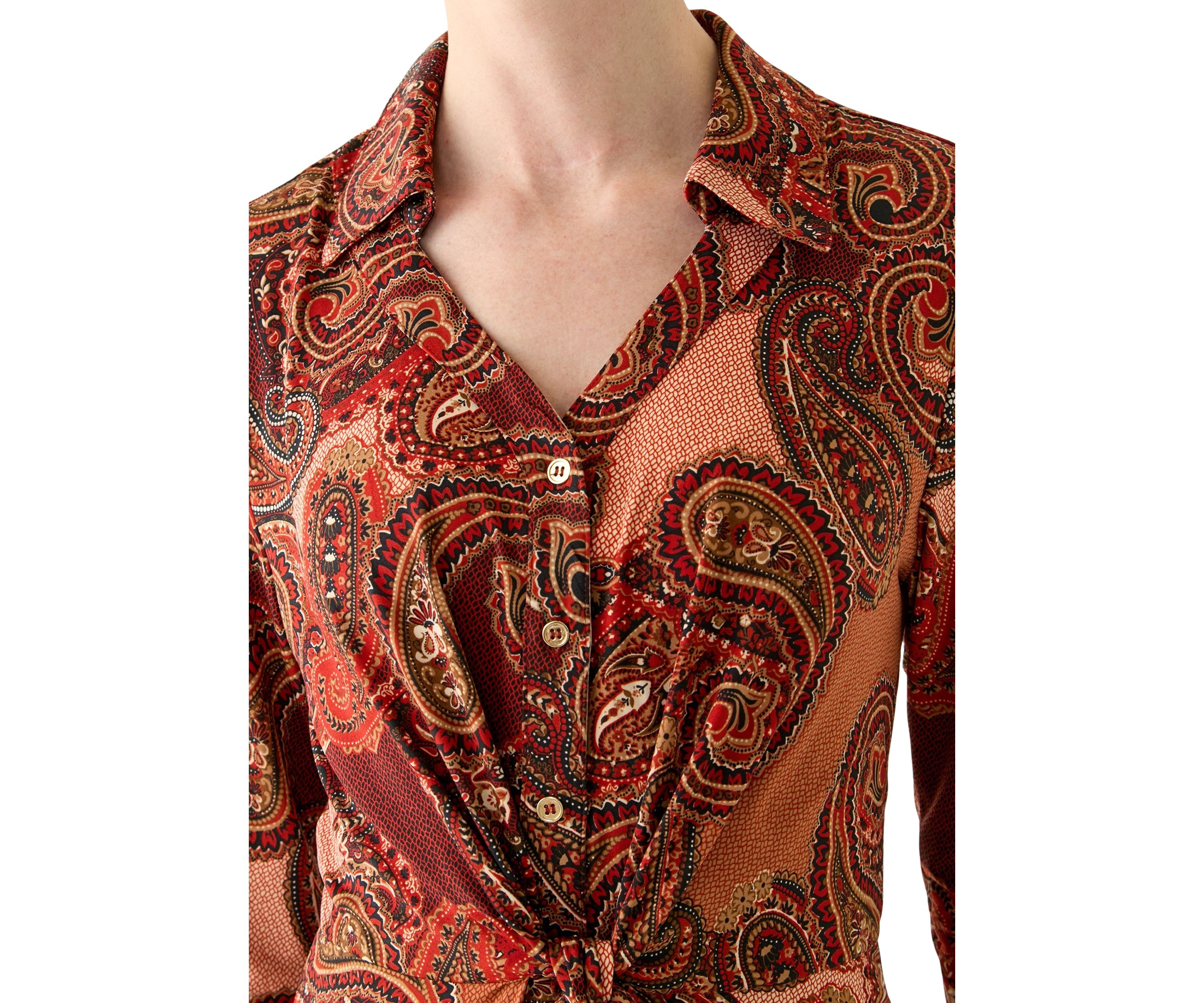 Womens 3/4 Sleeve Collar Neck Paisley Print Fit and Flare Dress