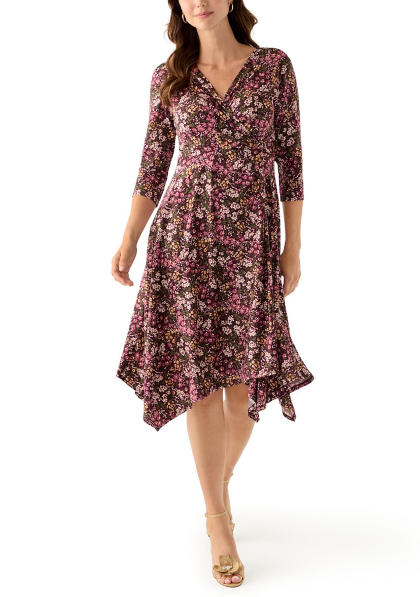 Womens V-Neck Floral Print Midi Dress