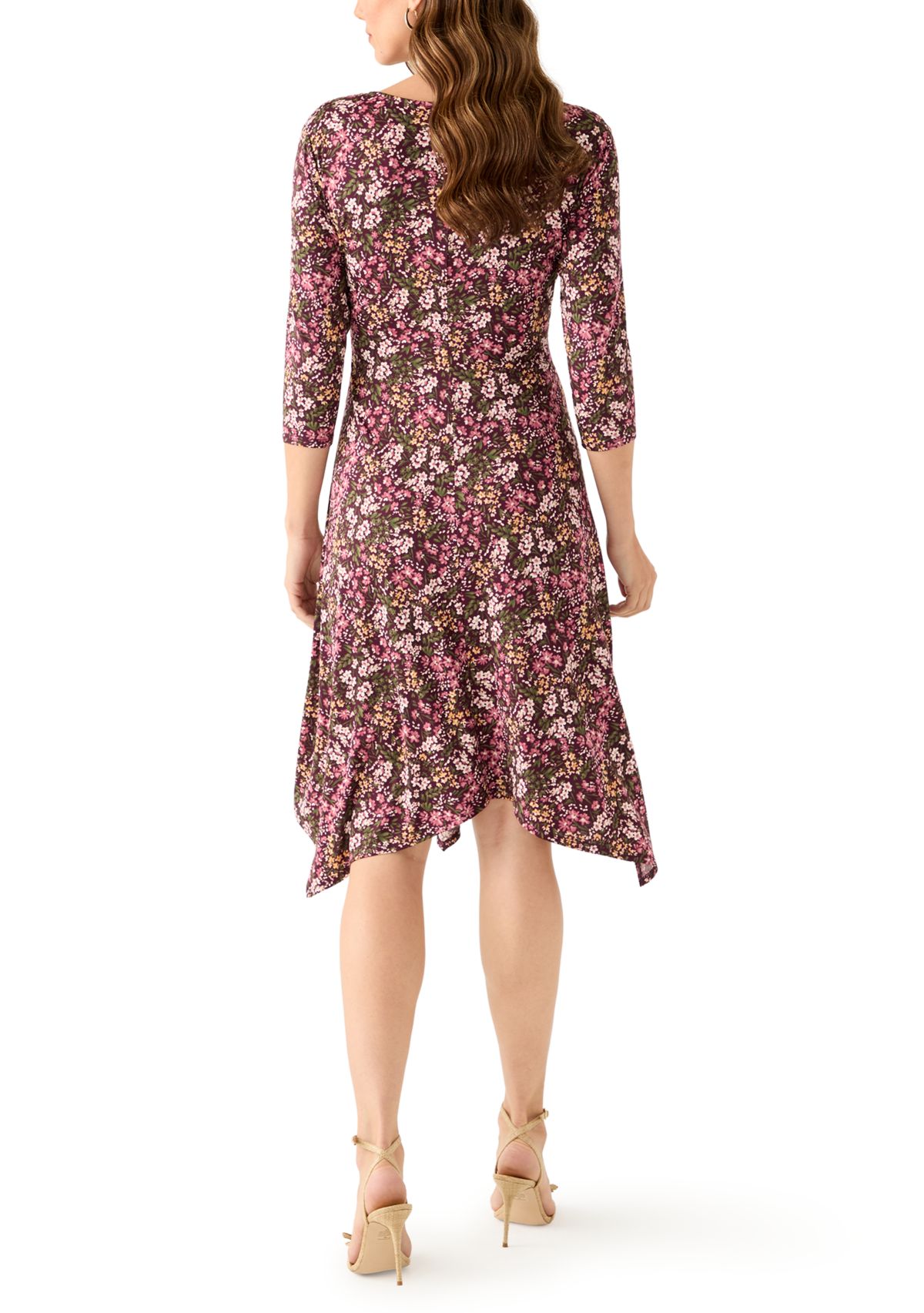 Womens V-Neck Floral Print Midi Dress
