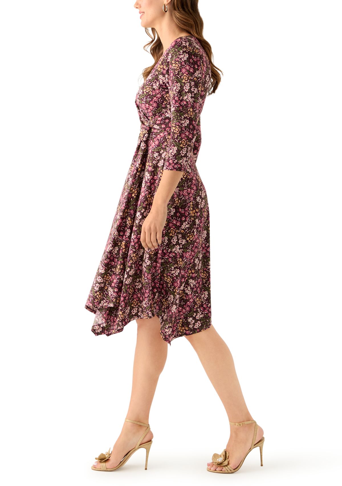 Womens V-Neck Floral Print Midi Dress