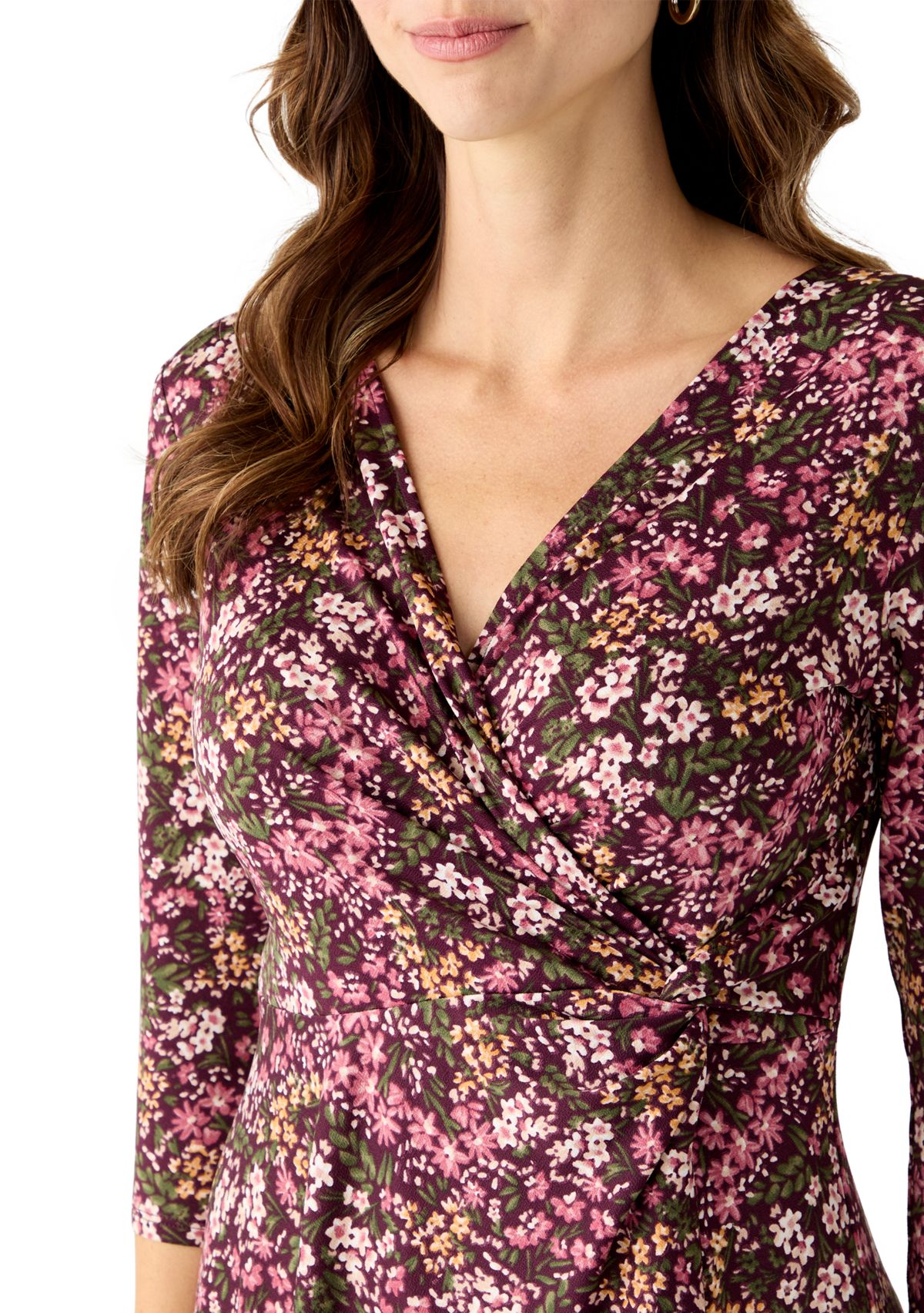 Womens V-Neck Floral Print Midi Dress