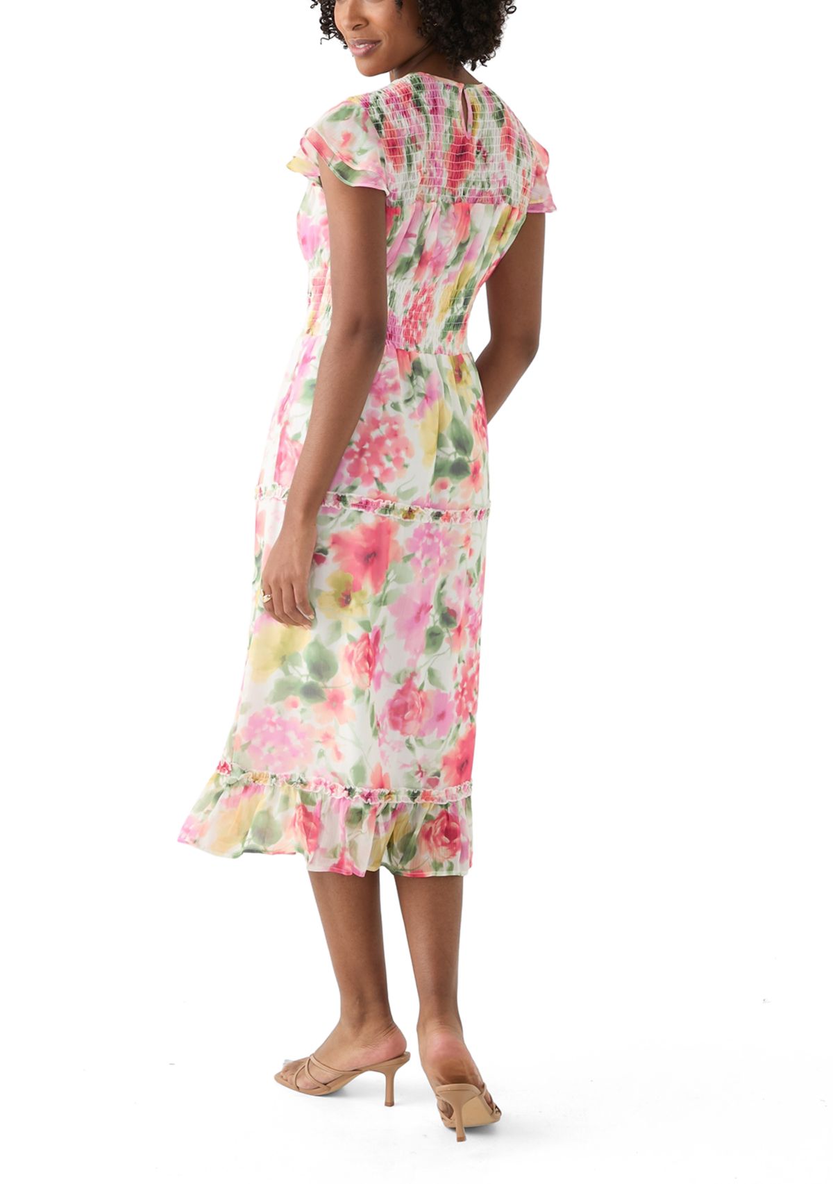 Womens Flutter Sleeve Floral Print Maxi Dress