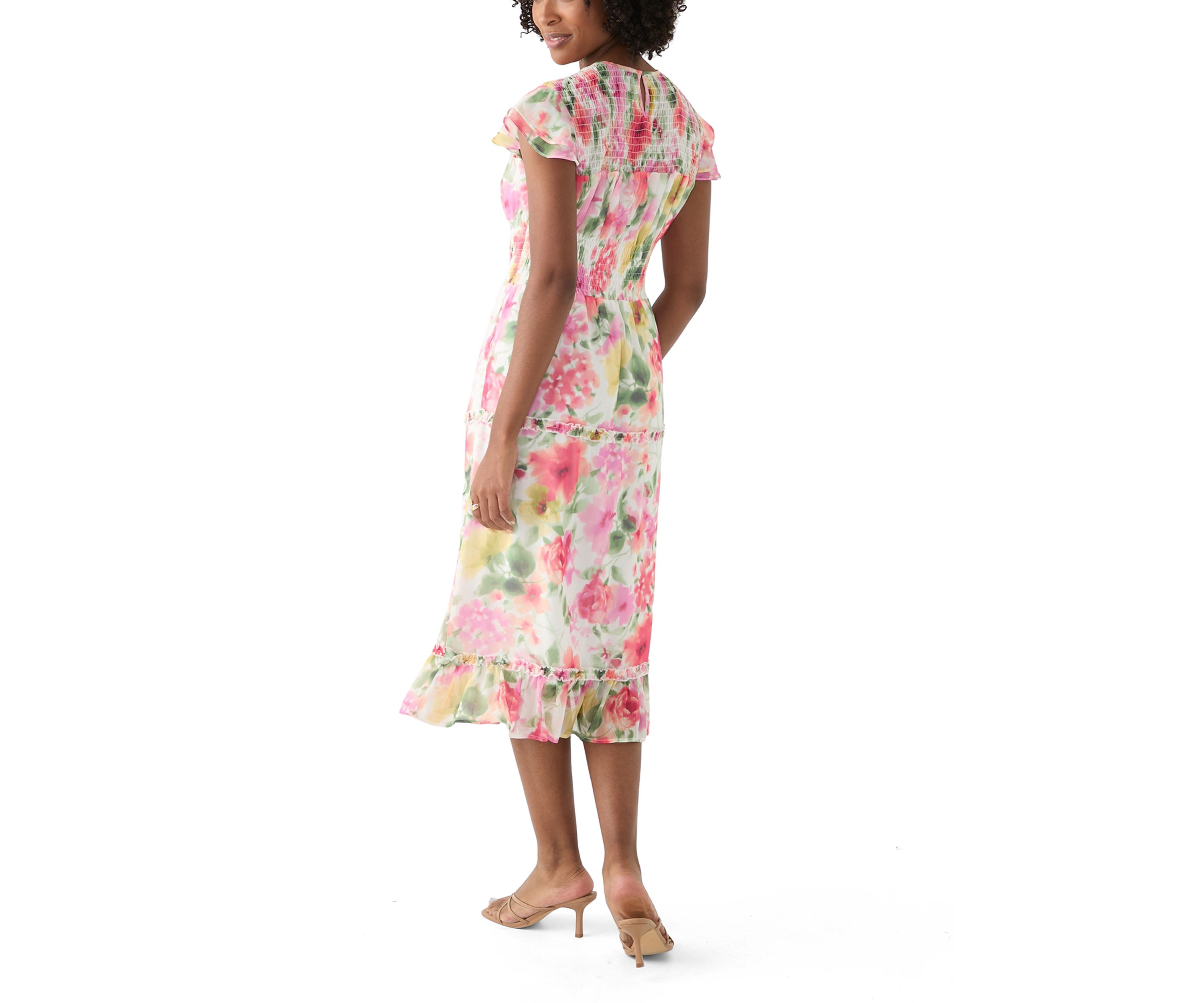 Womens Flutter Sleeve Floral Print Maxi Dress