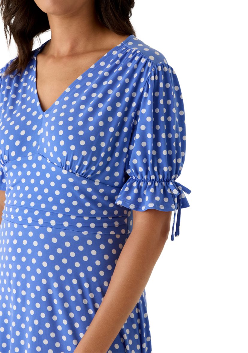 blue polka dot puff sleeve dress Katerina Polka Dot Midi Dress