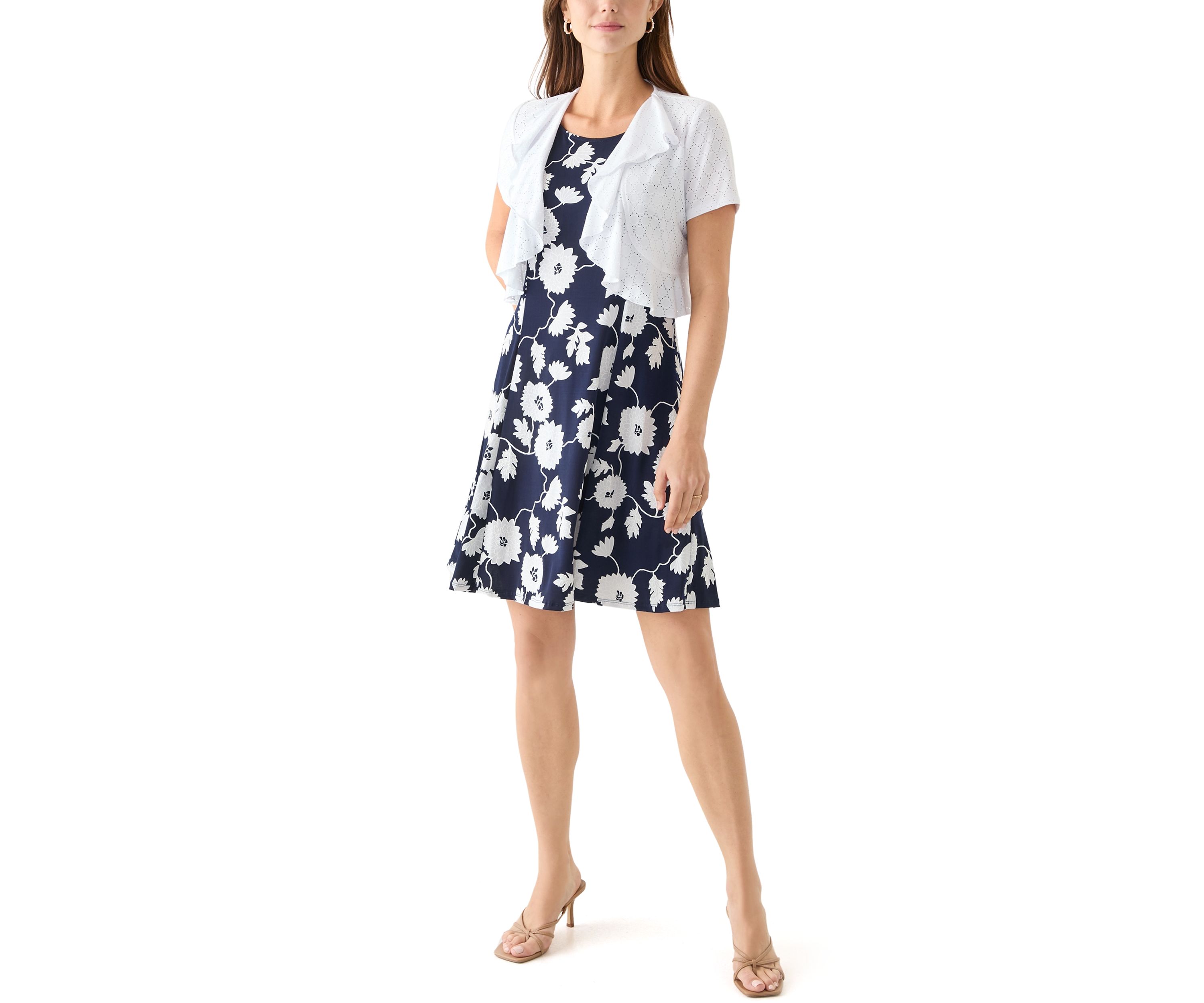 Womens Short Sleeve Crew Neck Floral Print Jacket Dress