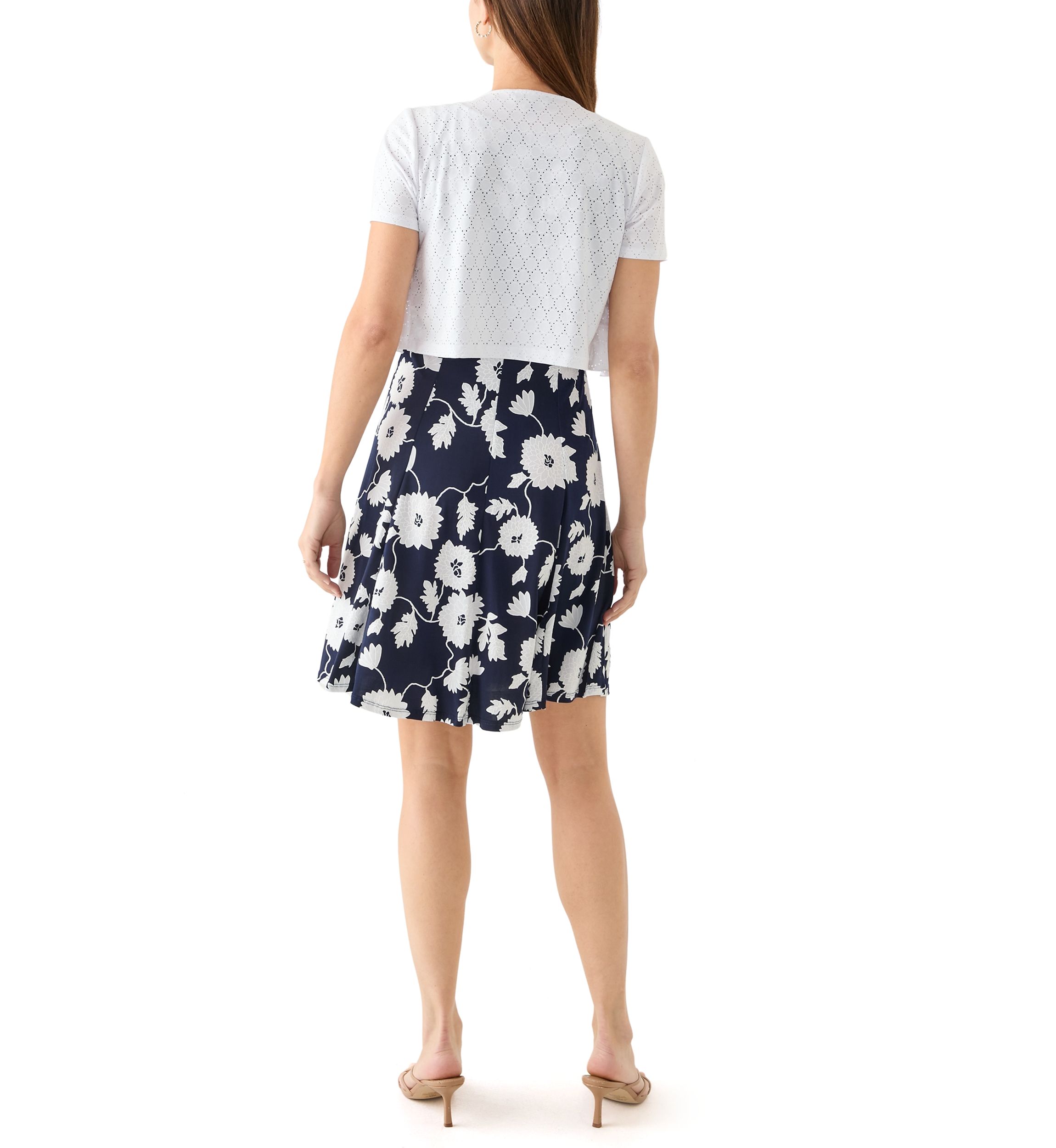 Womens Short Sleeve Crew Neck Floral Print Jacket Dress