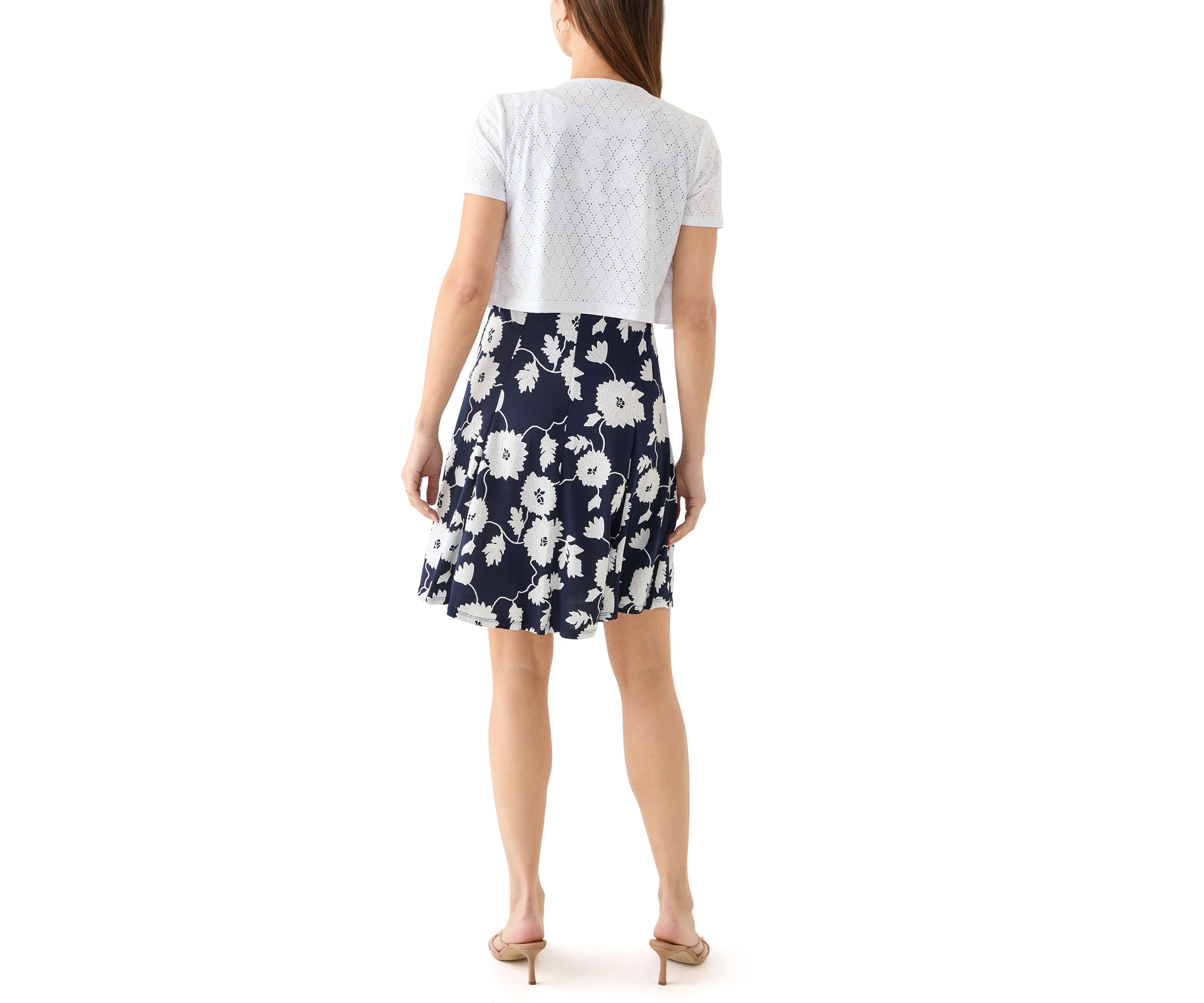 Womens Short Sleeve Crew Neck Floral Print Jacket Dress