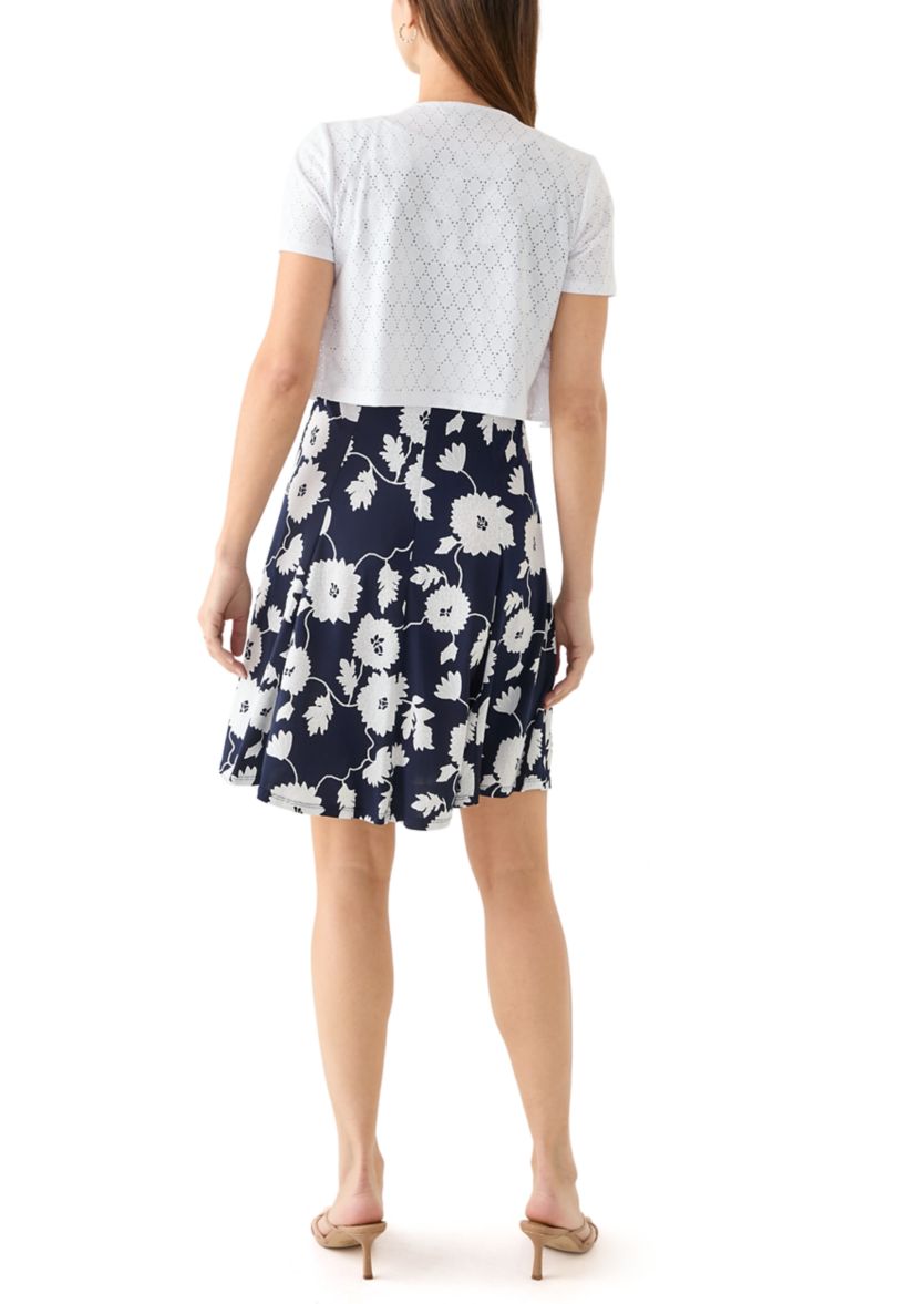 Womens Short Sleeve Crew Neck Floral Print Jacket Dress