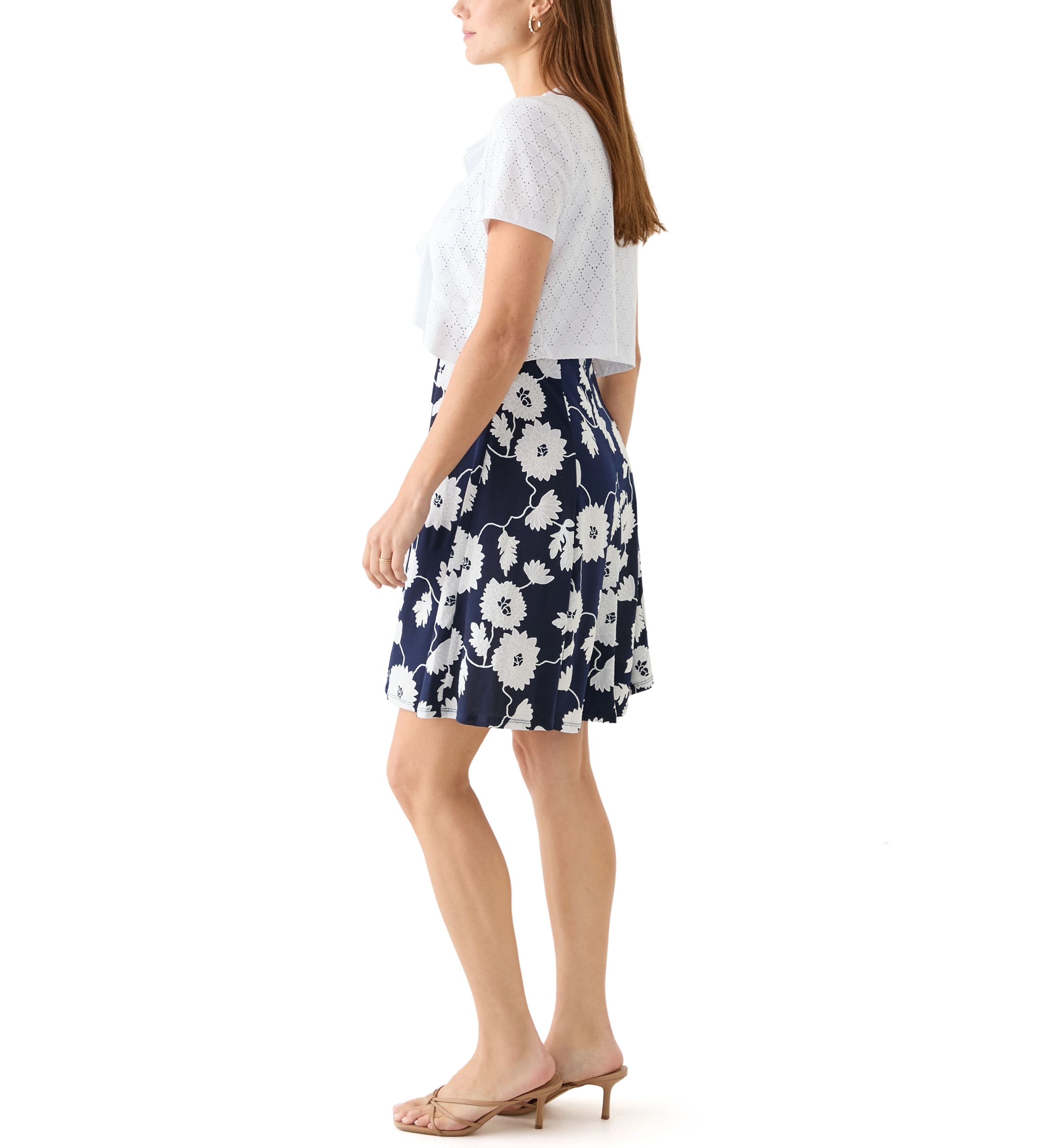 Womens Short Sleeve Crew Neck Floral Print Jacket Dress
