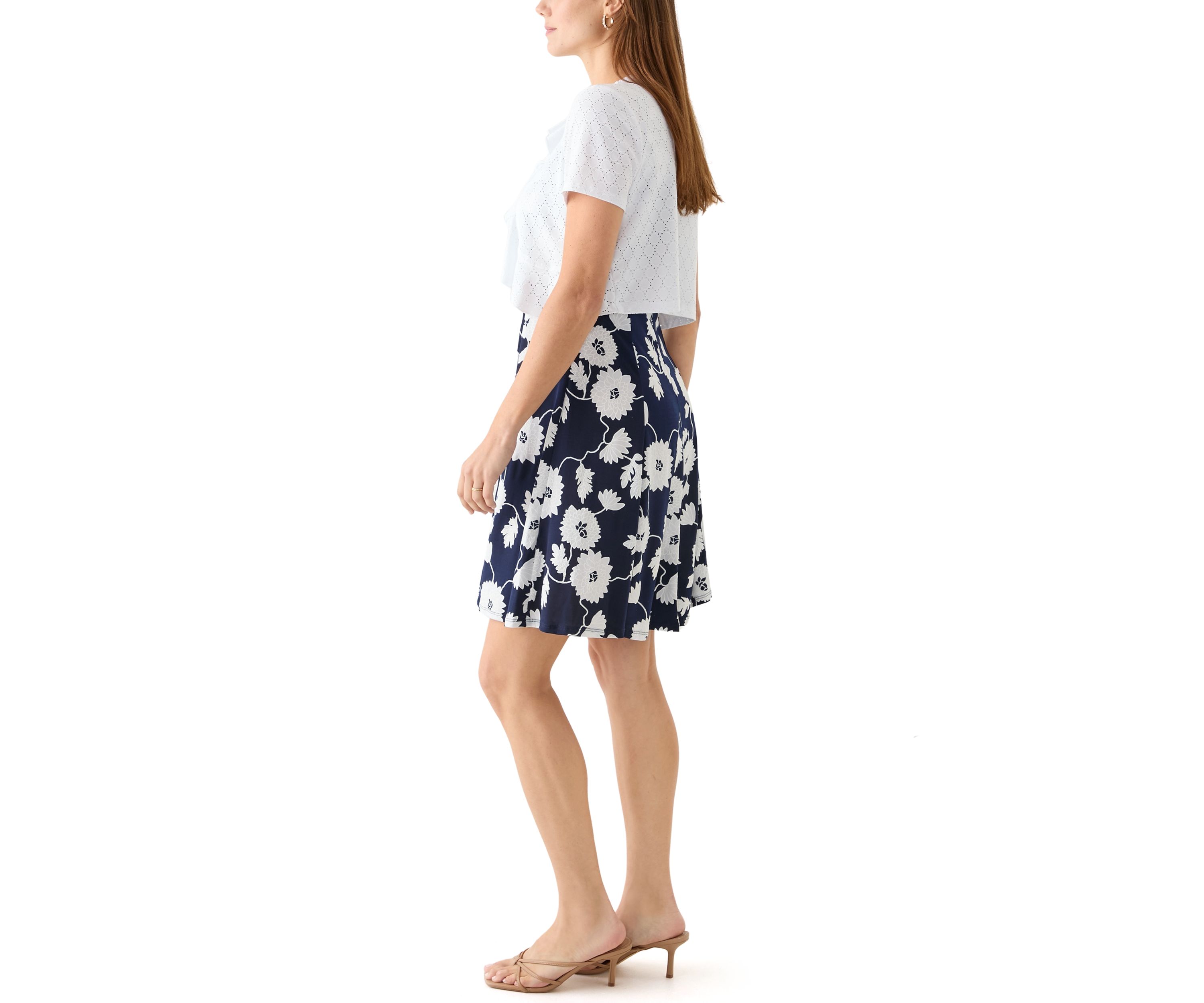 Womens Short Sleeve Crew Neck Floral Print Jacket Dress