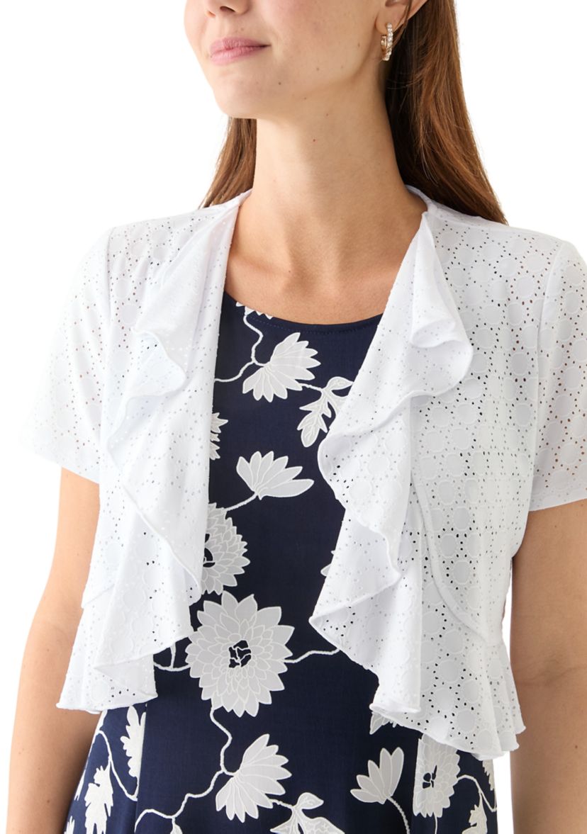 Womens Short Sleeve Crew Neck Floral Print Jacket Dress