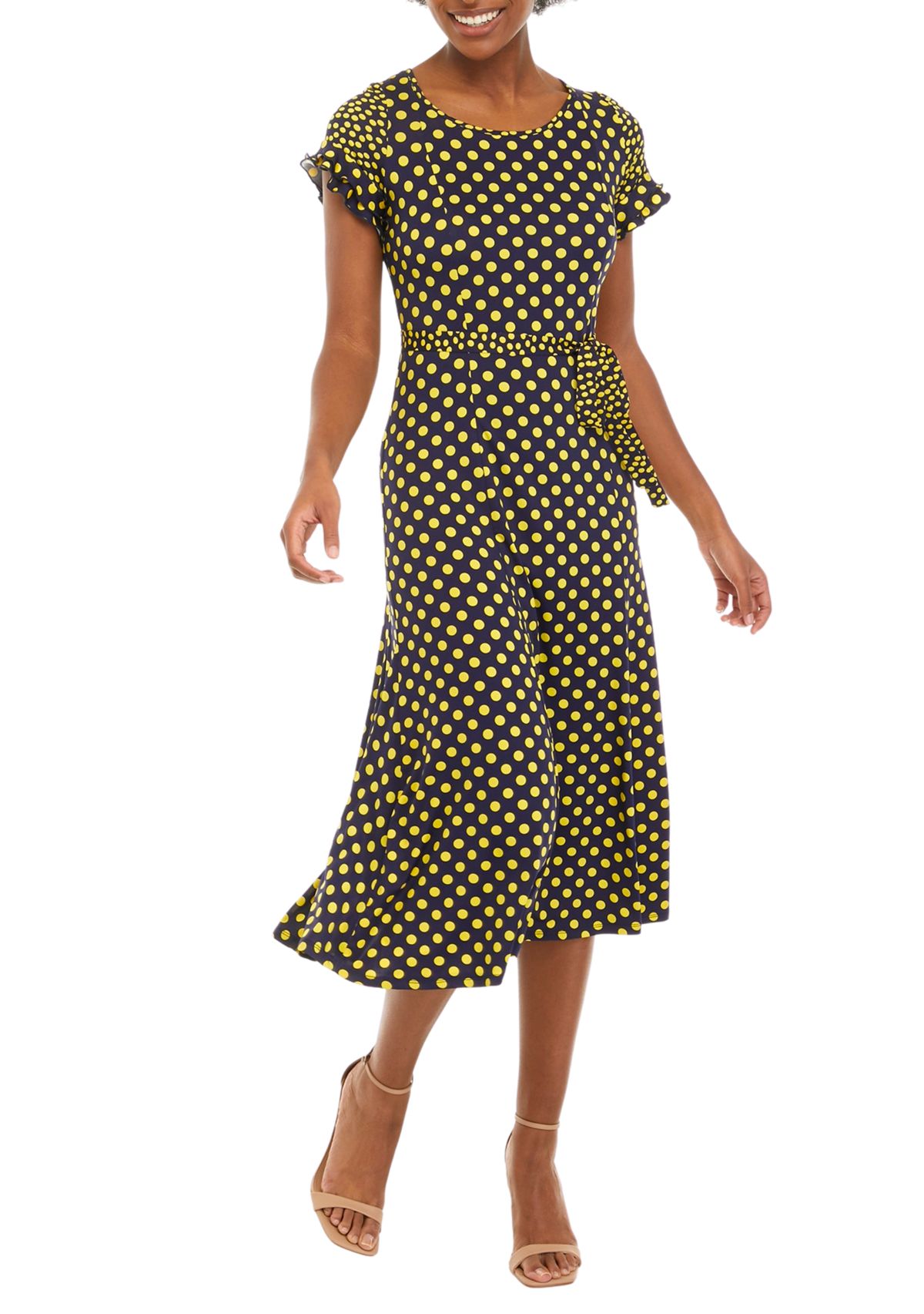 Womens Short Sleeve Ruffle Dot Dress 