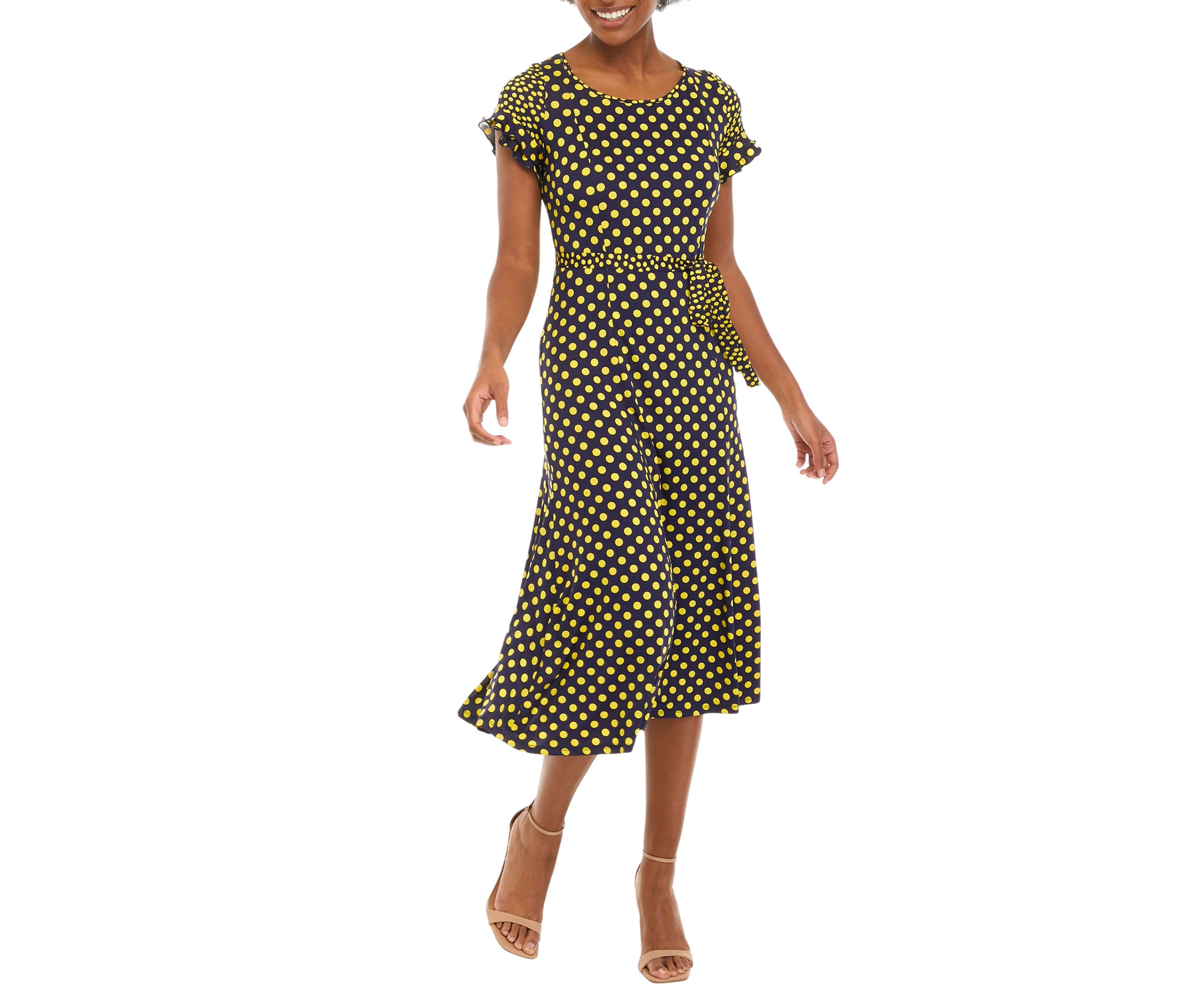 Womens Short Sleeve Ruffle Dot Dress 