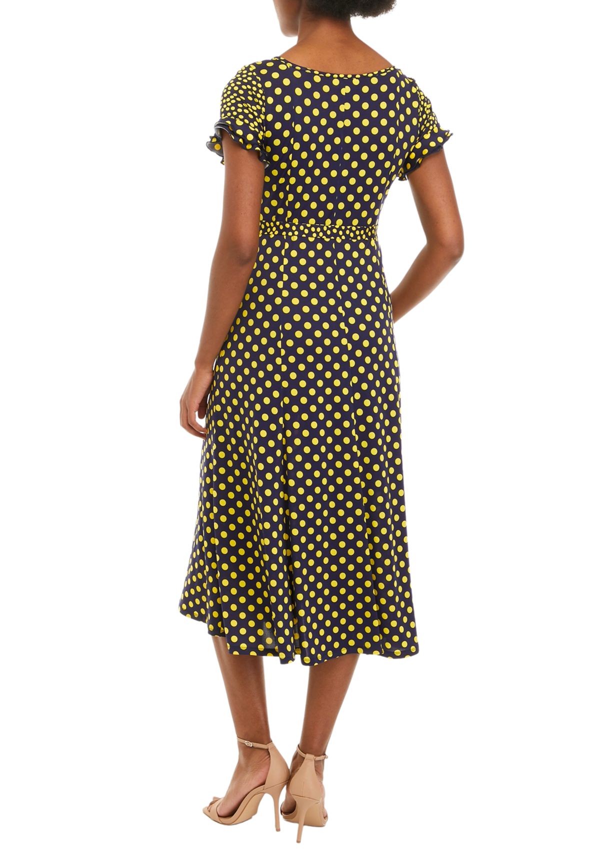 Womens Short Sleeve Ruffle Dot Dress 