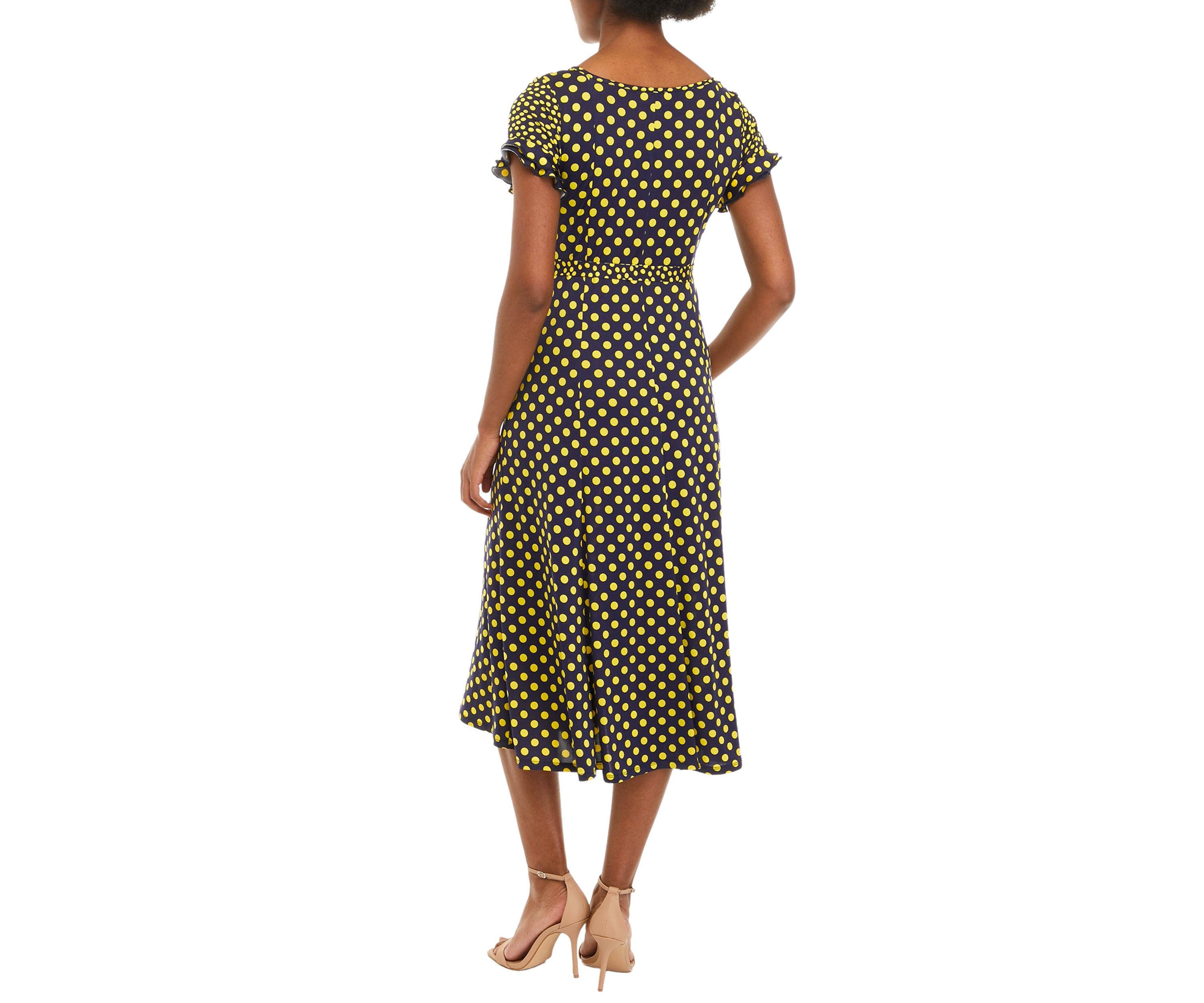 Womens Short Sleeve Ruffle Dot Dress 