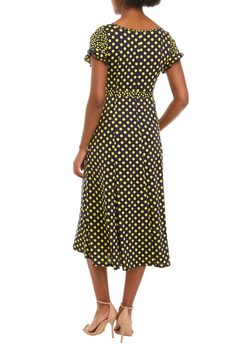 Womens Short Sleeve Ruffle Dot Dress 