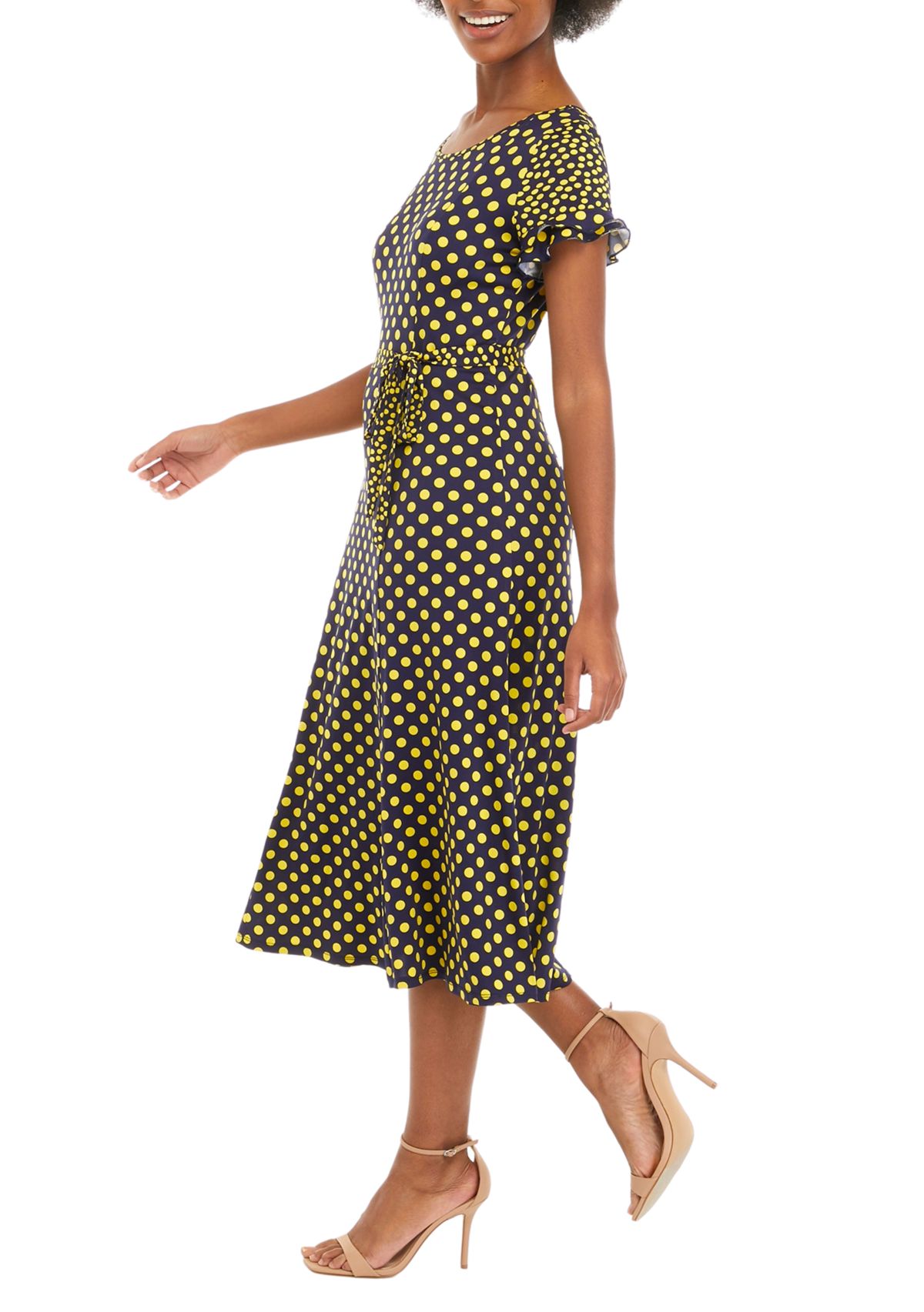 Womens Short Sleeve Ruffle Dot Dress 