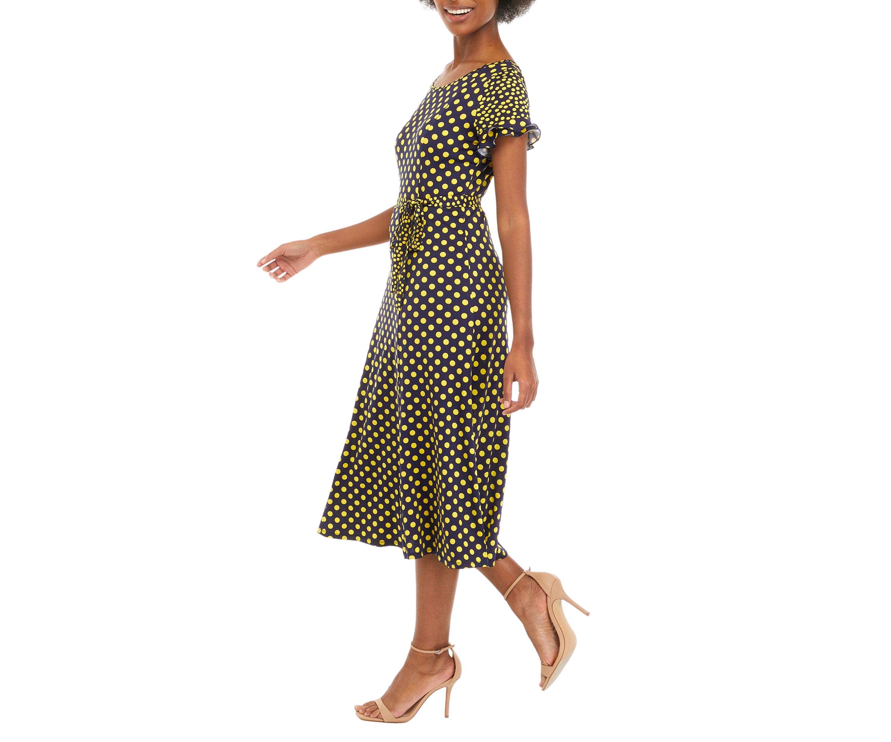 Womens Short Sleeve Ruffle Dot Dress 