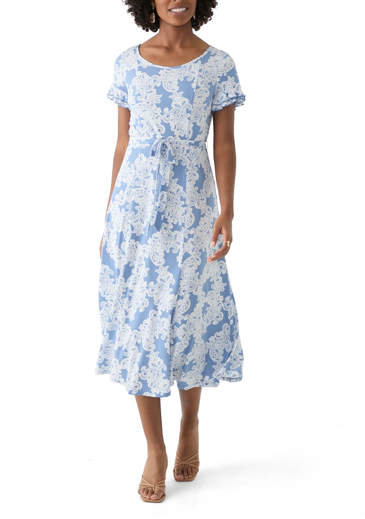 Womens Flutter Sleeve Floral Print Dress