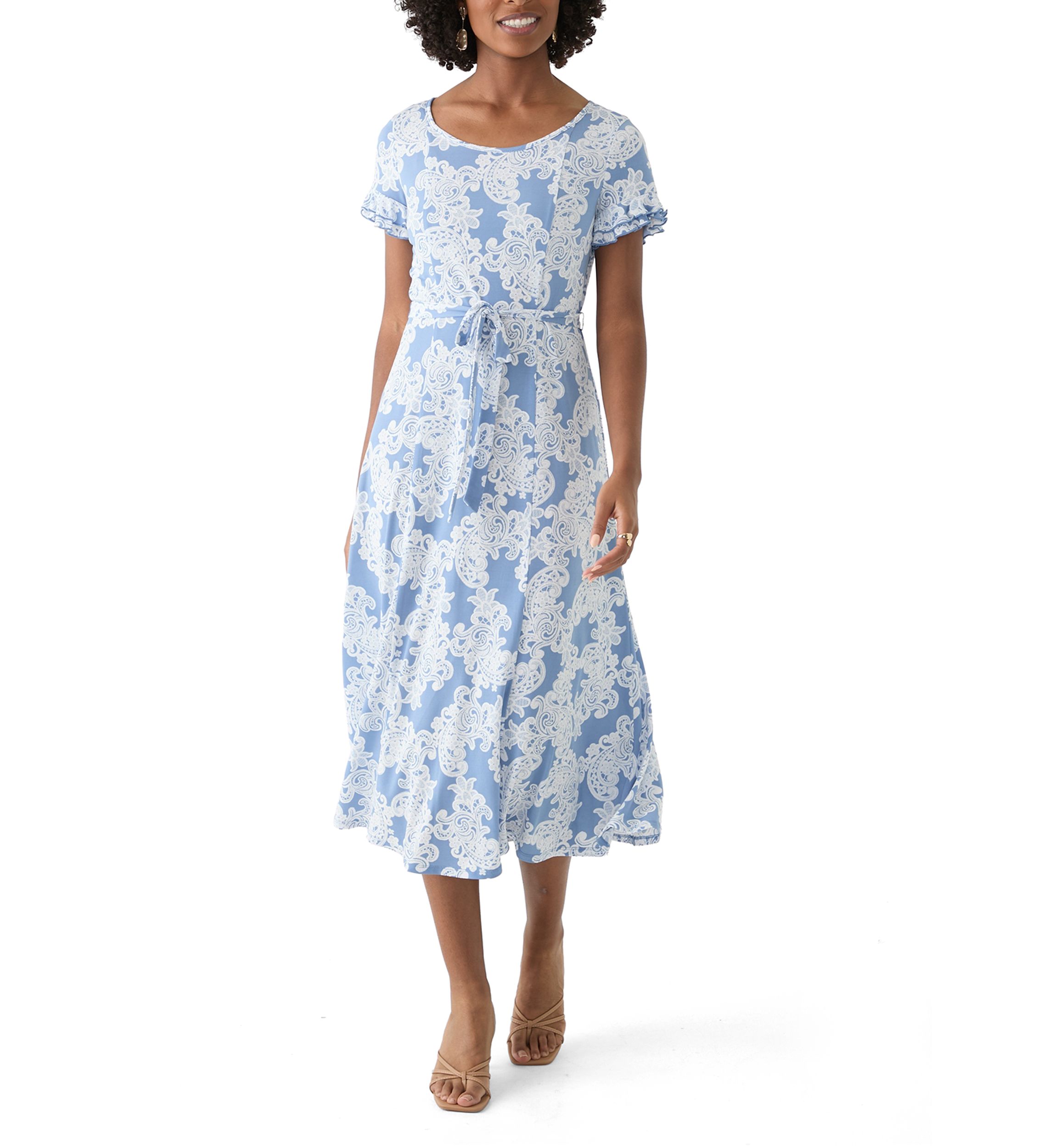 Womens Flutter Sleeve Floral Print Dress