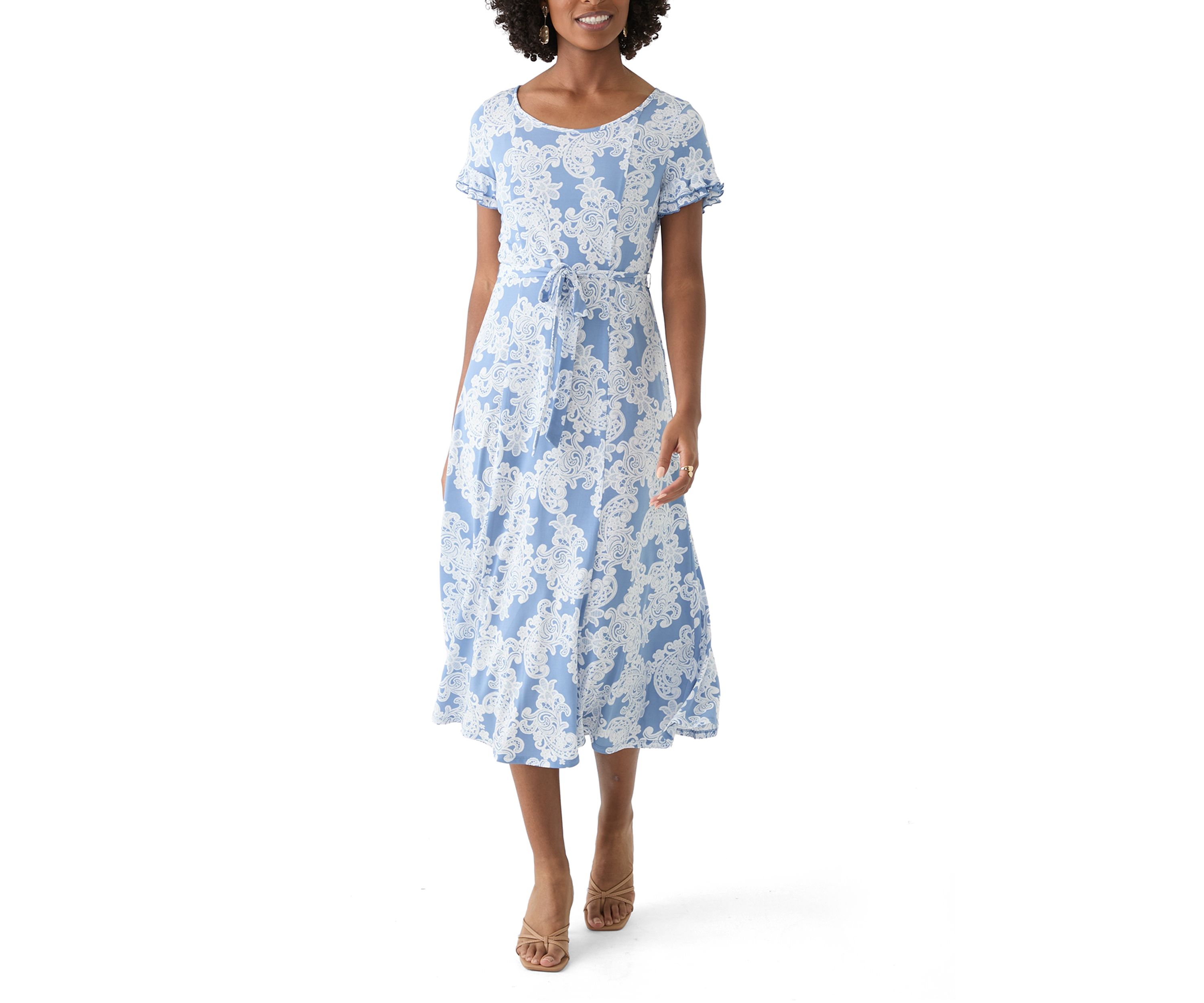 Womens Flutter Sleeve Floral Print Dress