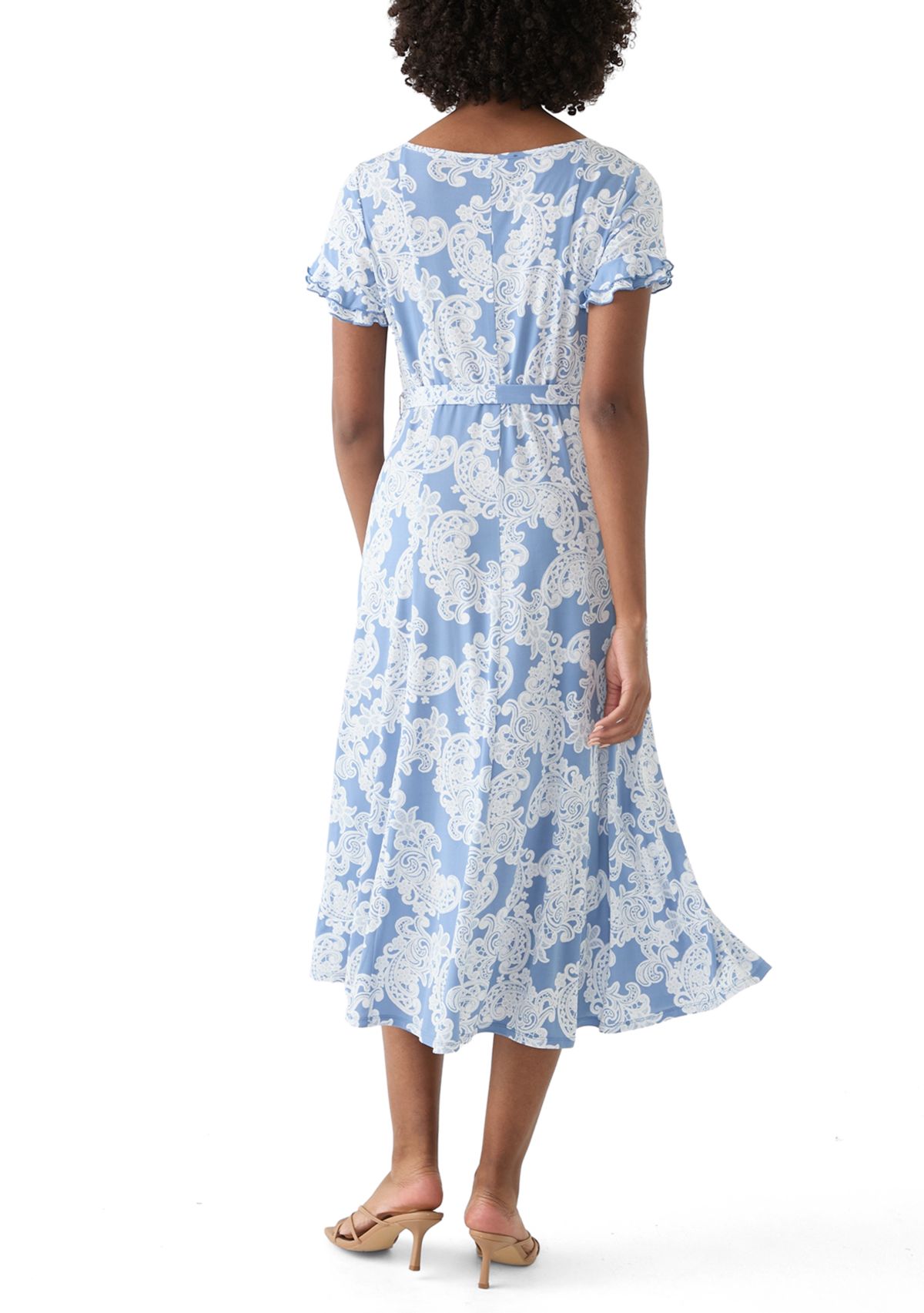 Womens Flutter Sleeve Floral Print Dress