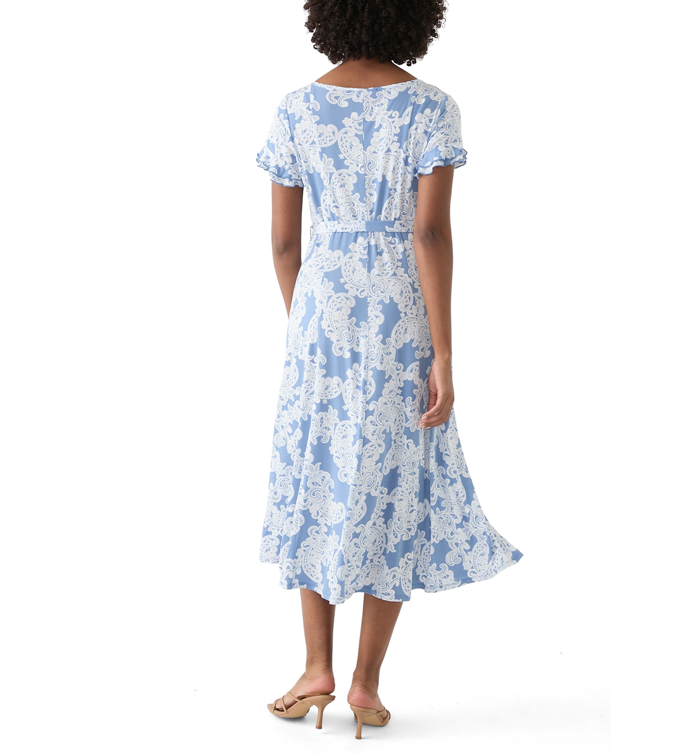 Womens Flutter Sleeve Floral Print Dress