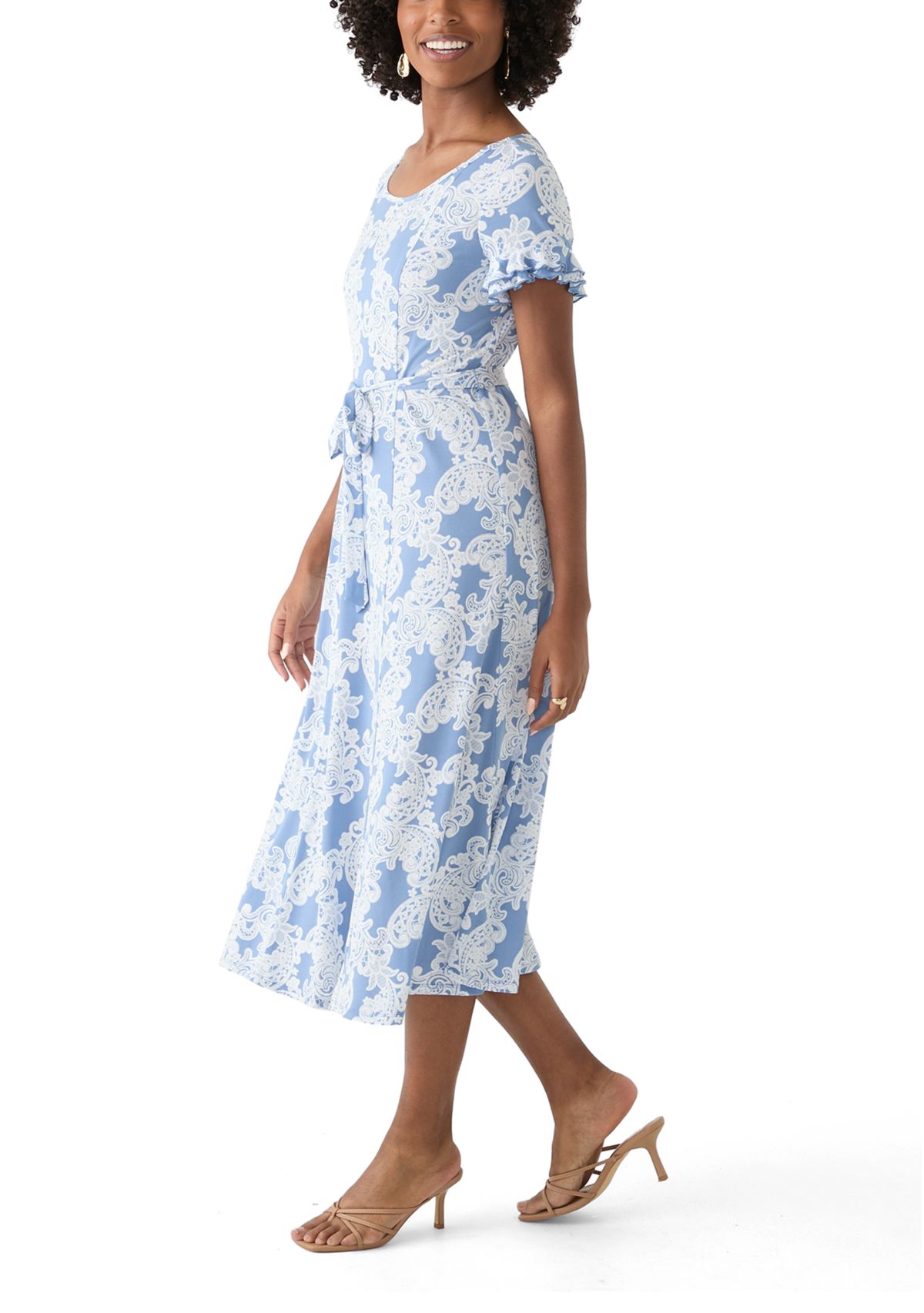 Womens Flutter Sleeve Floral Print Dress