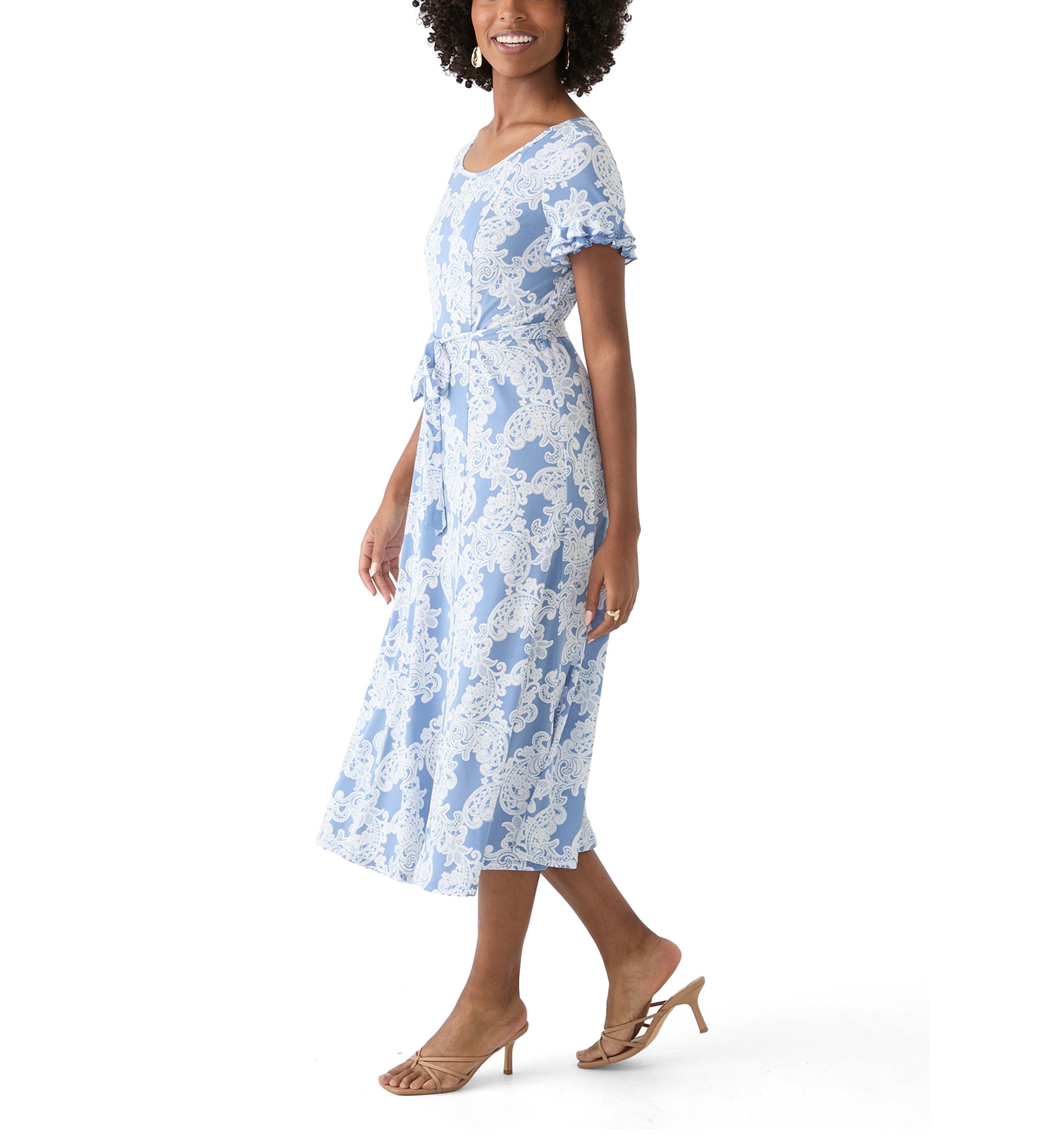 Womens Flutter Sleeve Floral Print Dress