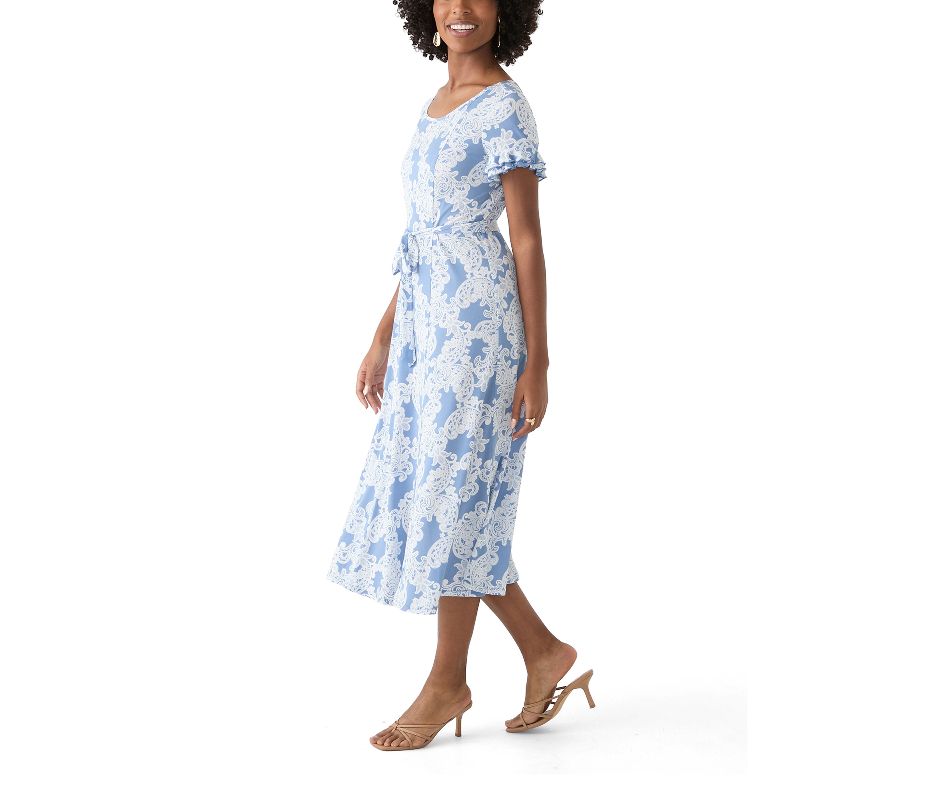 Womens Flutter Sleeve Floral Print Dress