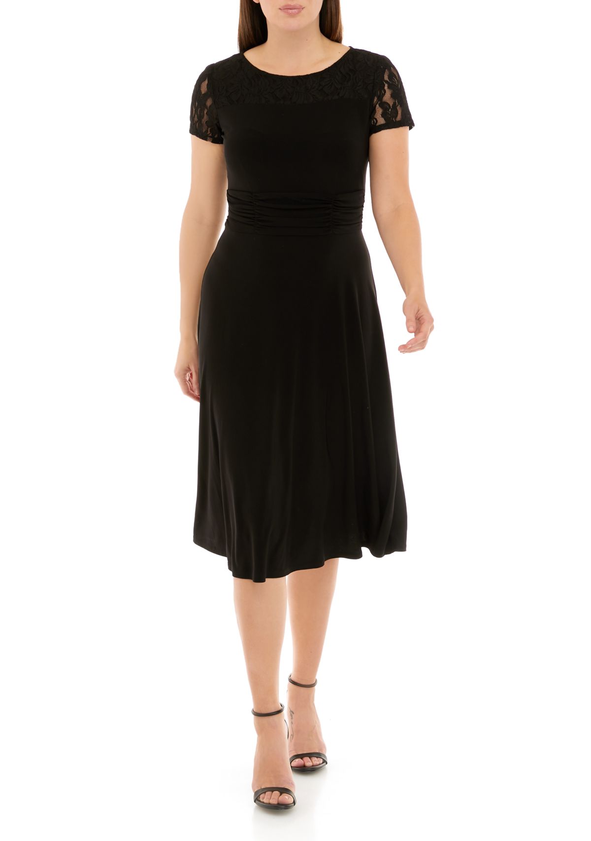 Womens Short Lace Sleeve Solid Shift Dress