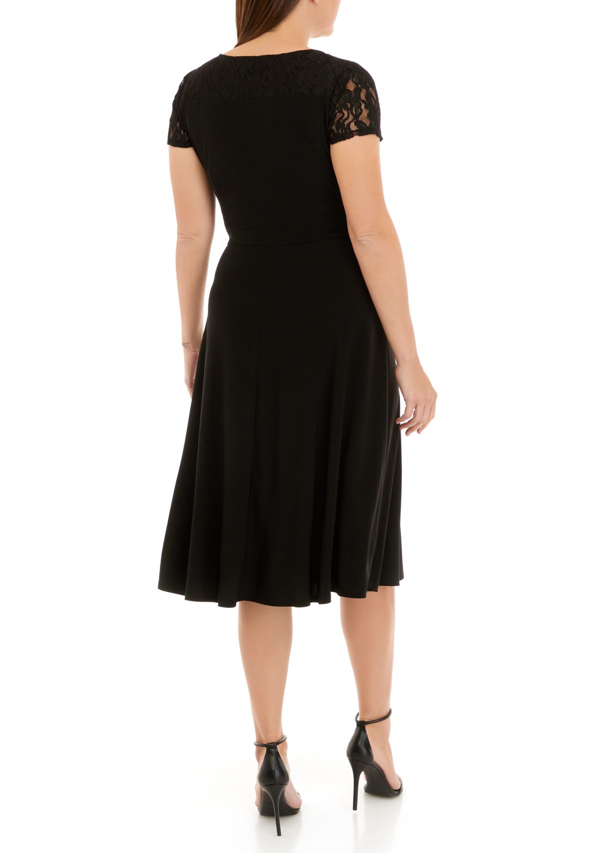 Womens Short Lace Sleeve Solid Shift Dress
