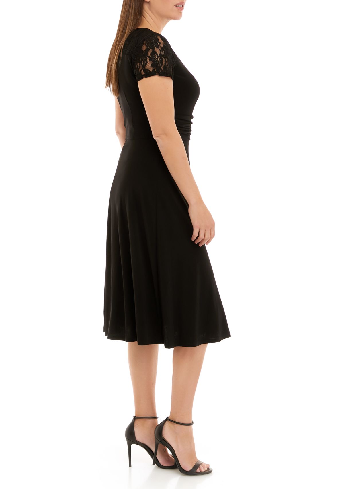 Womens Short Lace Sleeve Solid Shift Dress