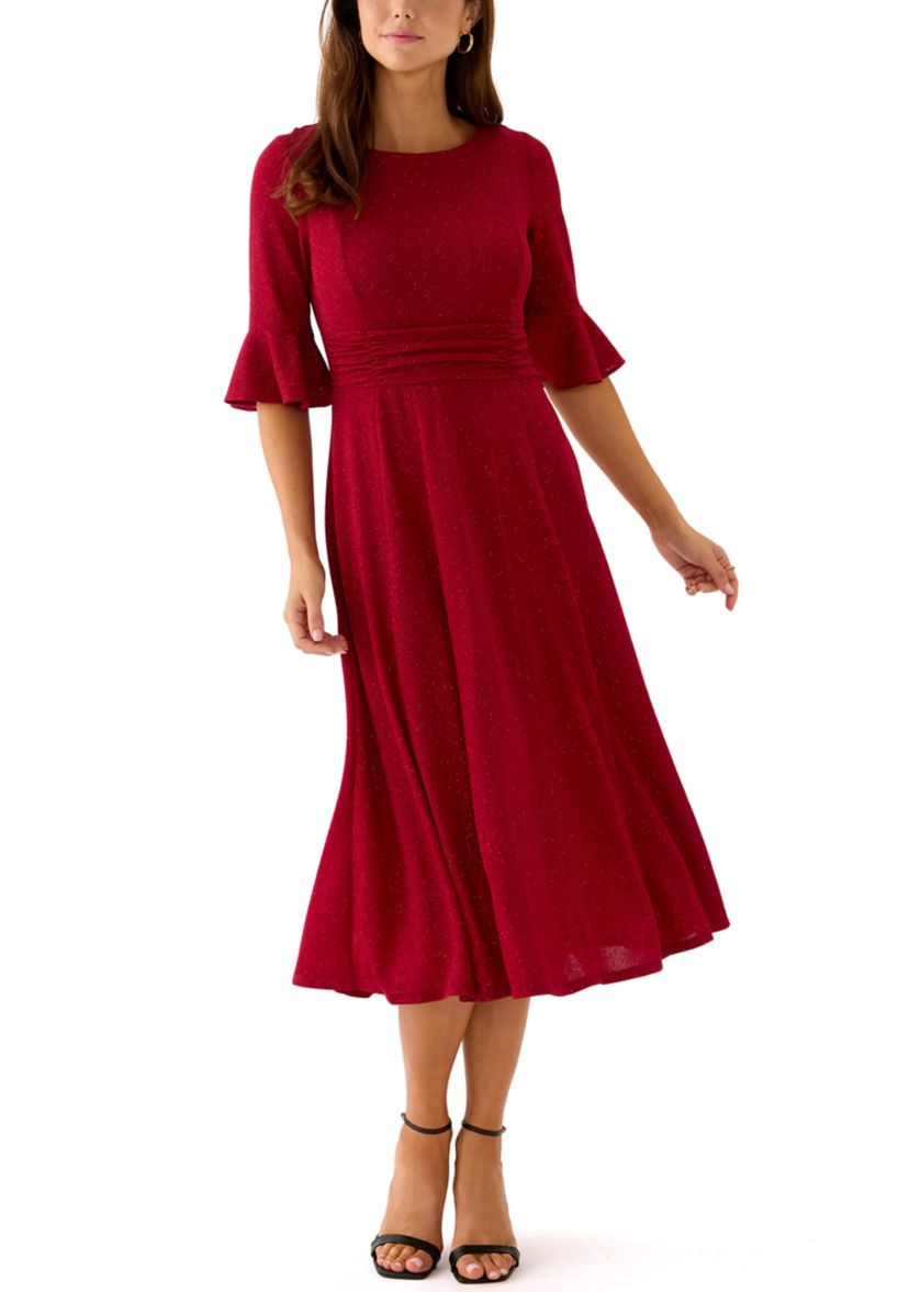 Womens Round Neck Solid Glitter Dress