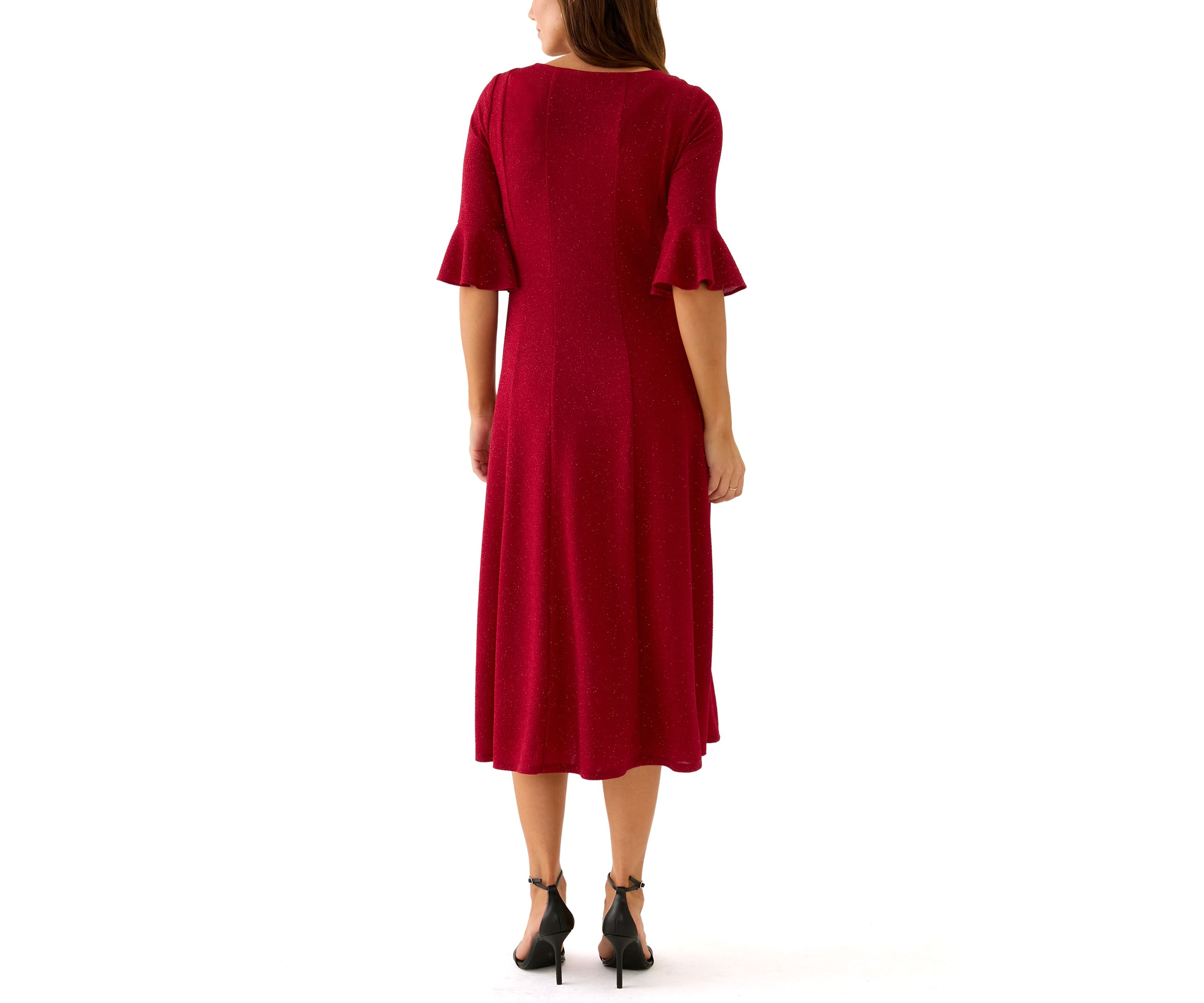 Womens Round Neck Solid Glitter Dress