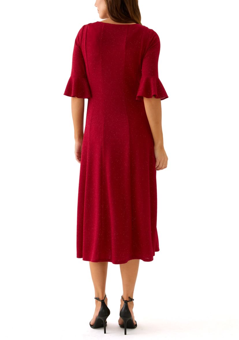 Womens Round Neck Solid Glitter Dress
