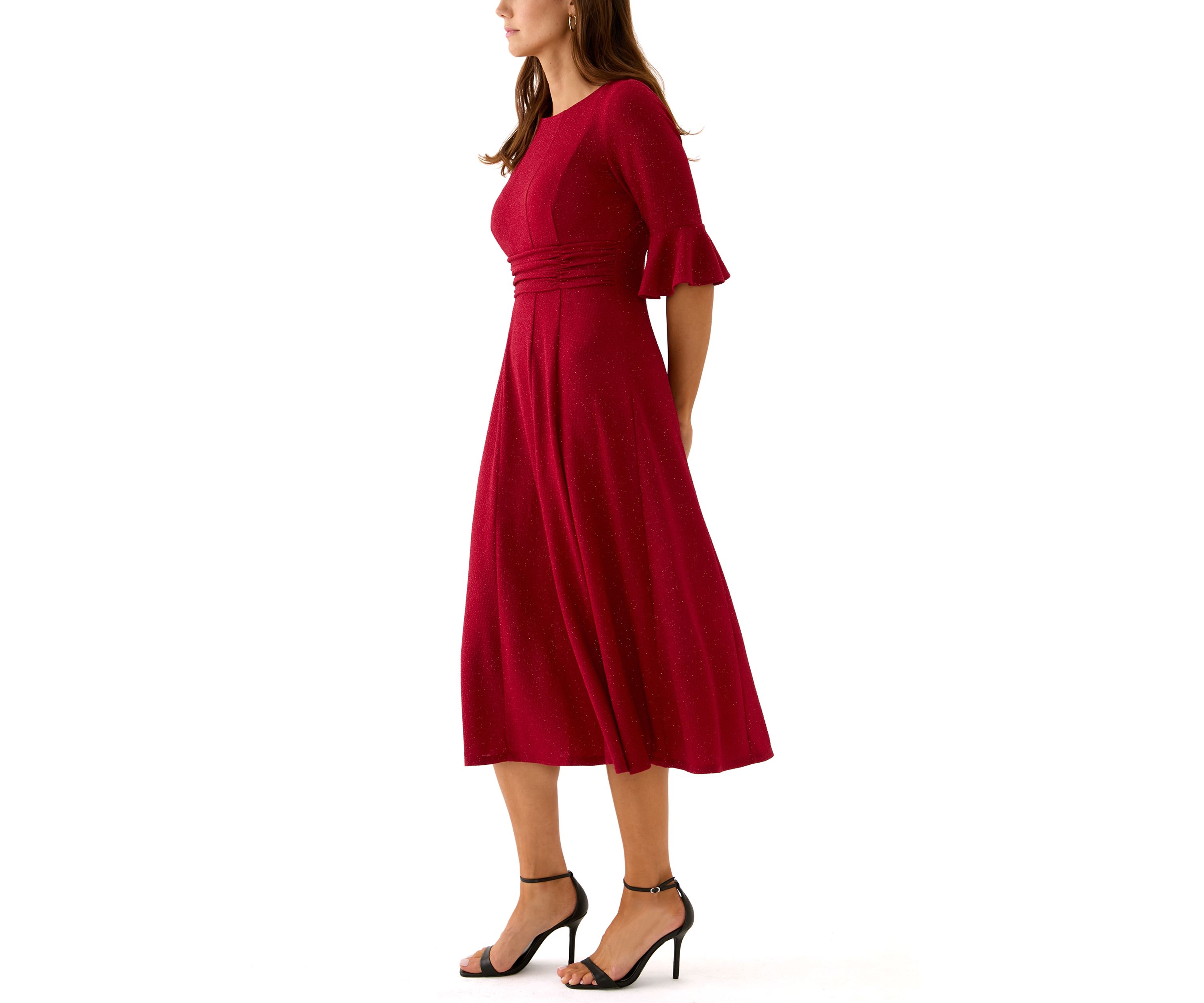 Womens Round Neck Solid Glitter Dress