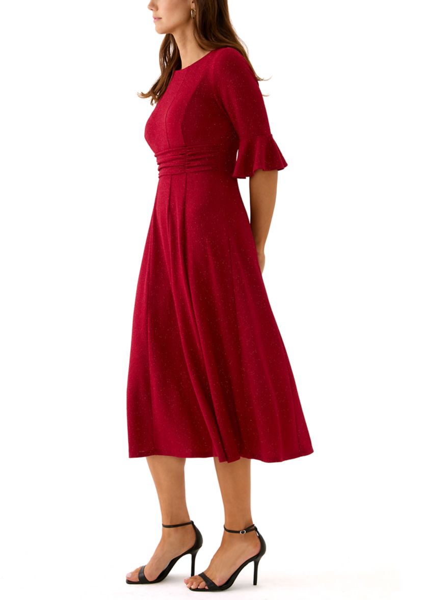 Womens Round Neck Solid Glitter Dress