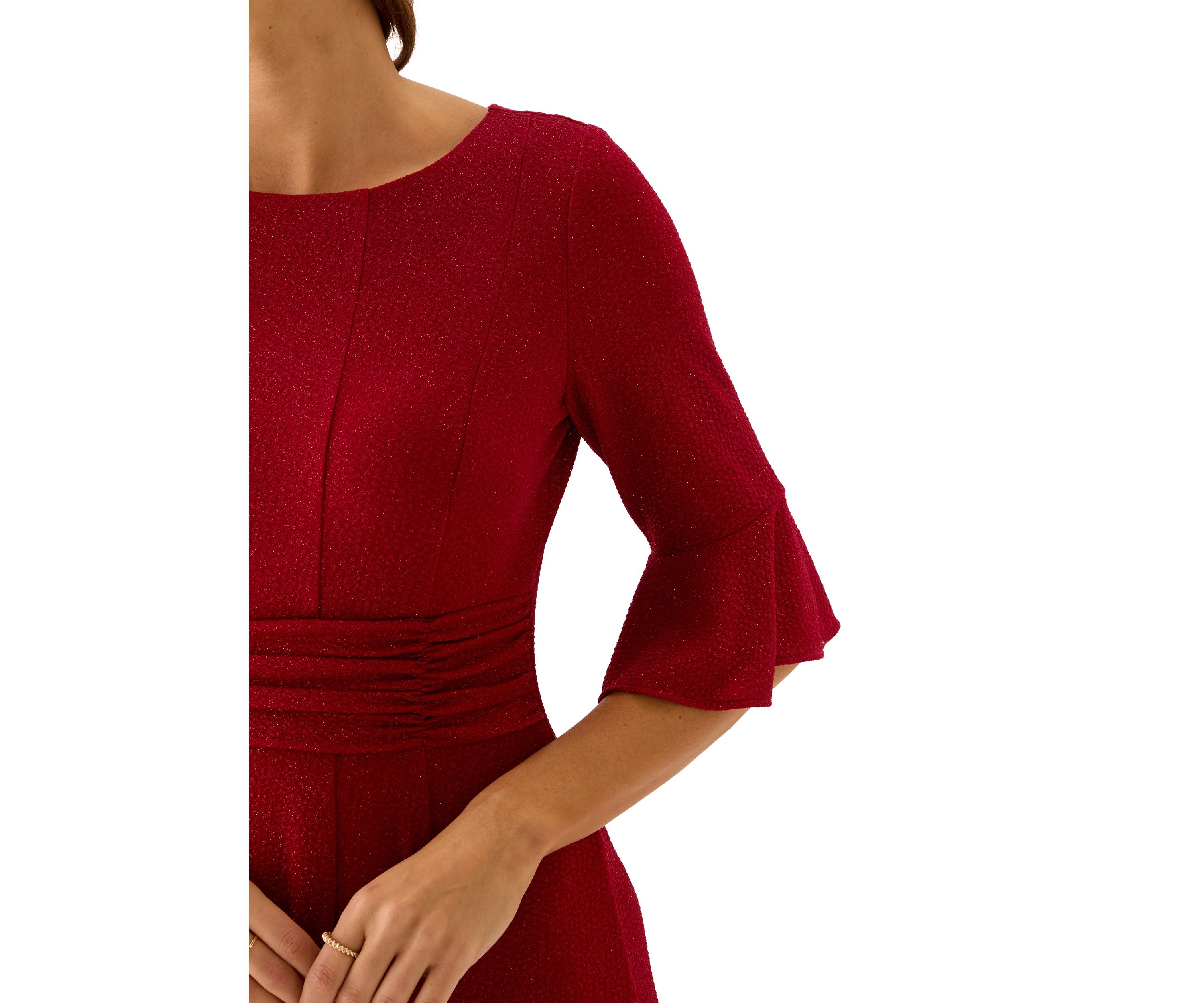Womens Round Neck Solid Glitter Dress