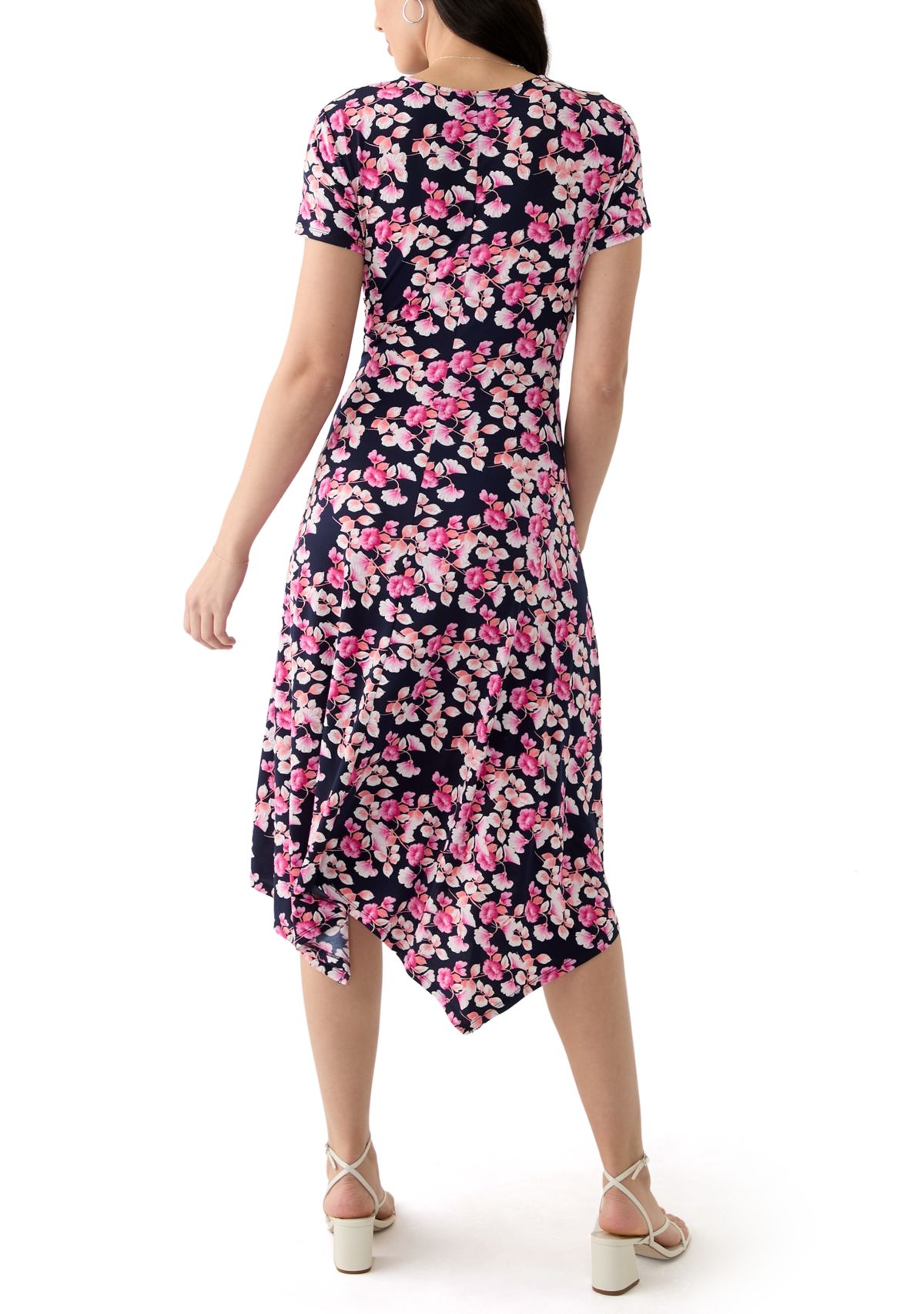 Womens Short Sleeve V-Neck Floral Print Midi Dress