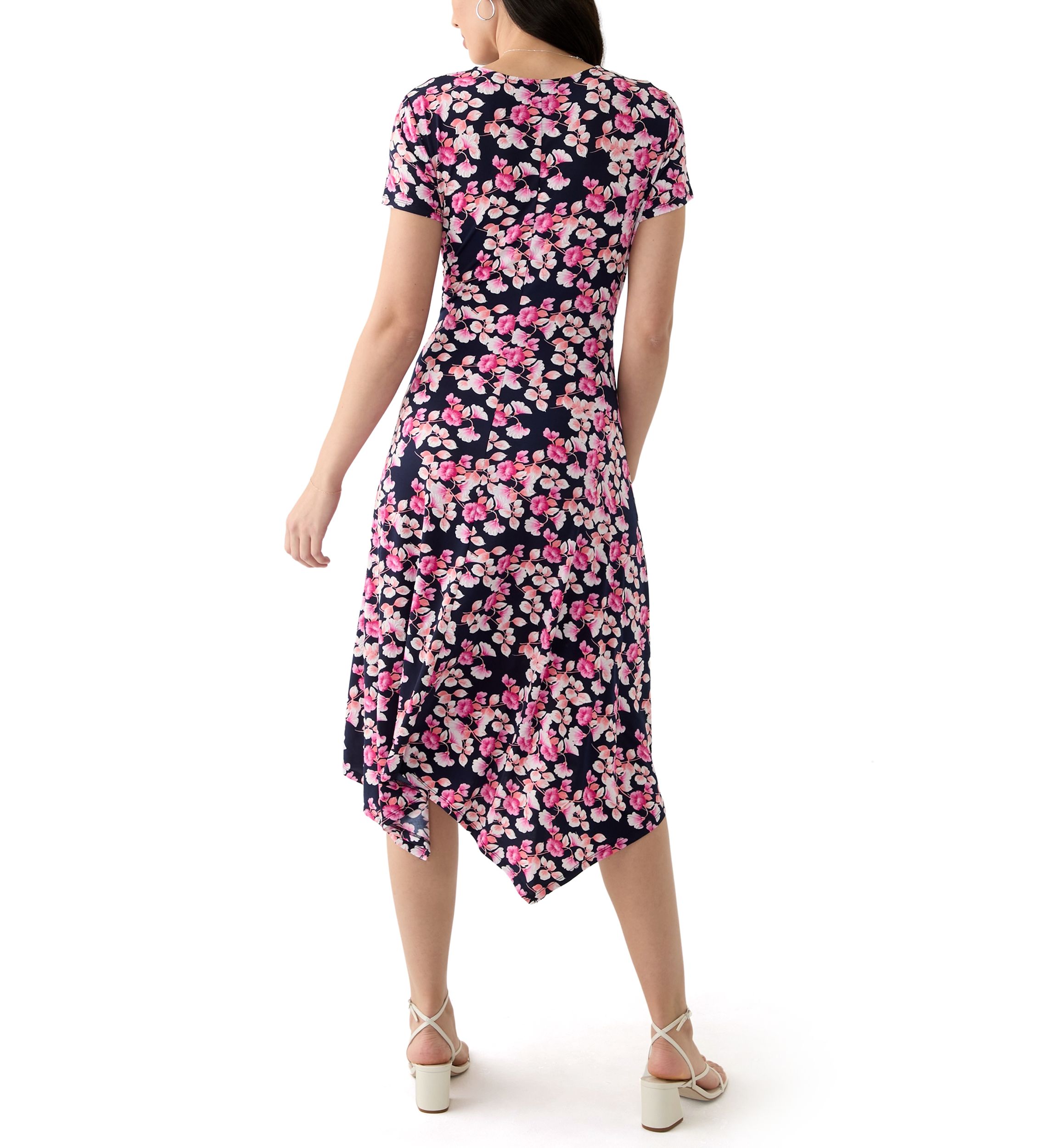 Womens Short Sleeve V-Neck Floral Print Midi Dress
