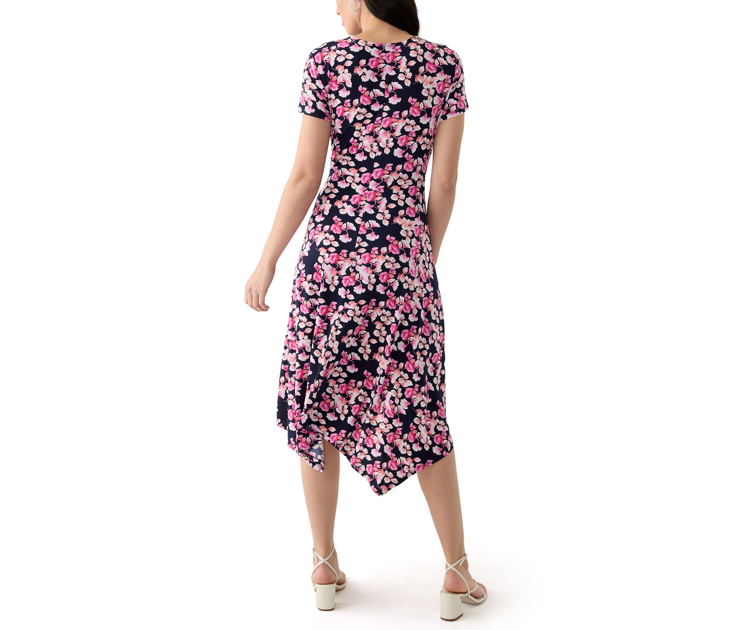 Womens Short Sleeve V-Neck Floral Print Midi Dress
