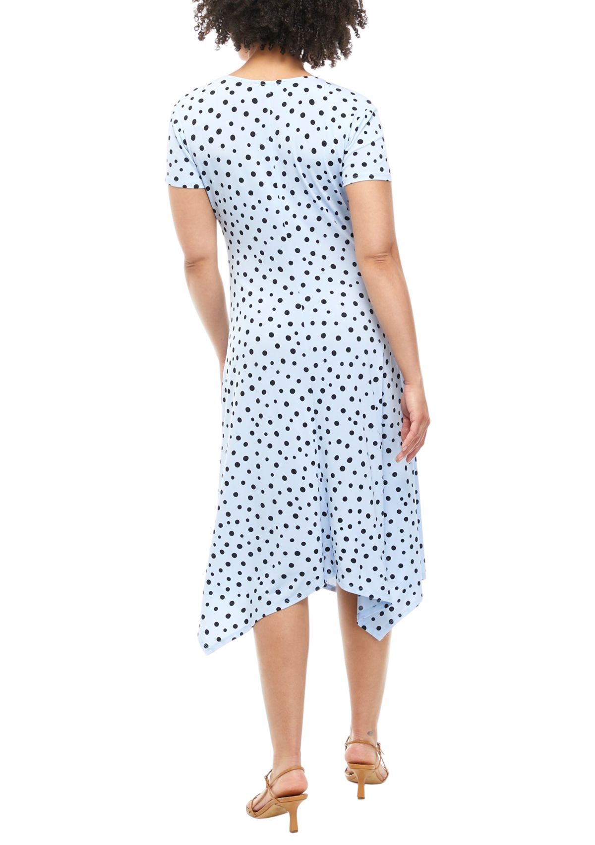 Womens Short Sleeve Dot Printed Faux Wrap Dress