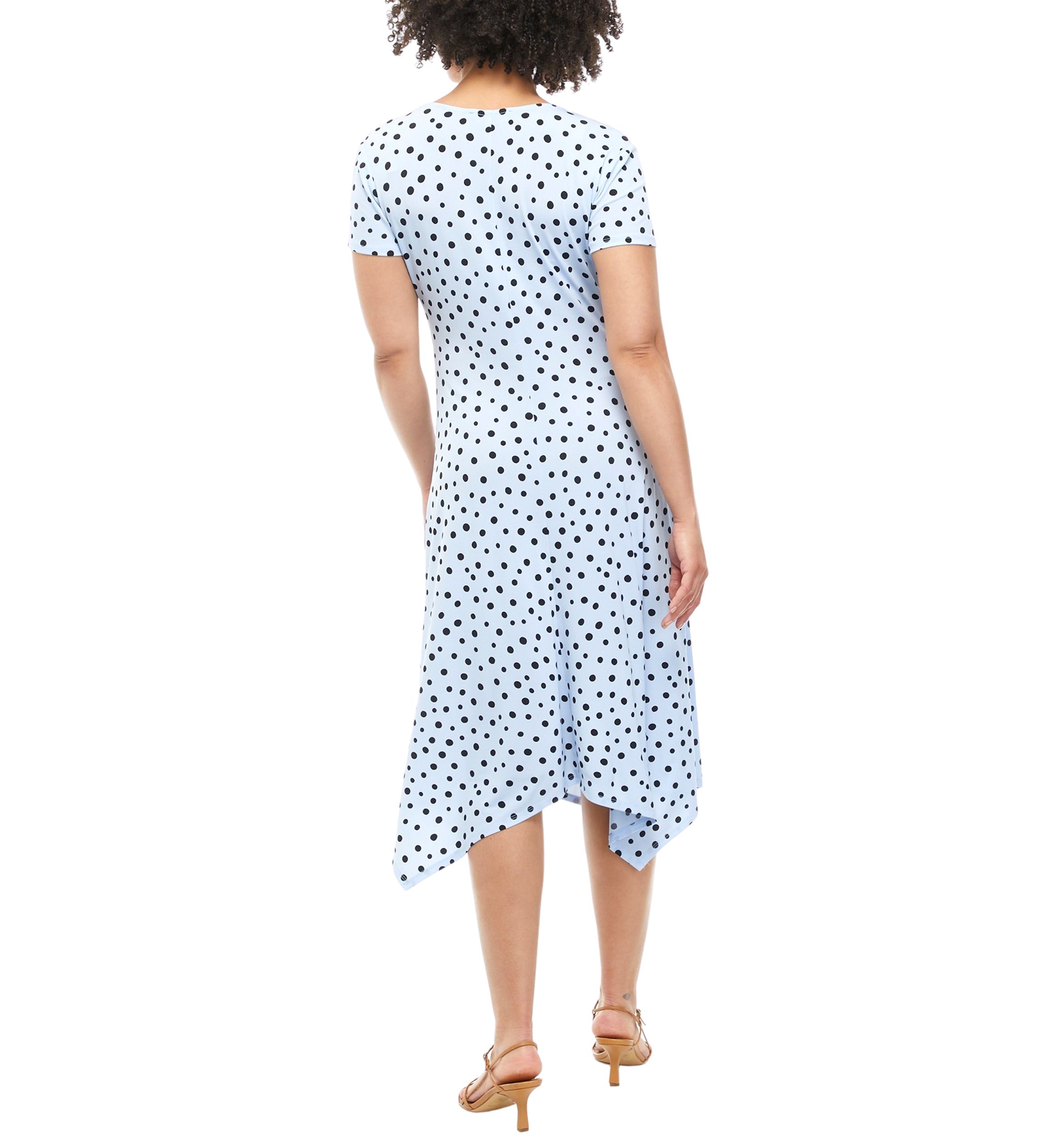 Womens Short Sleeve Dot Printed Faux Wrap Dress