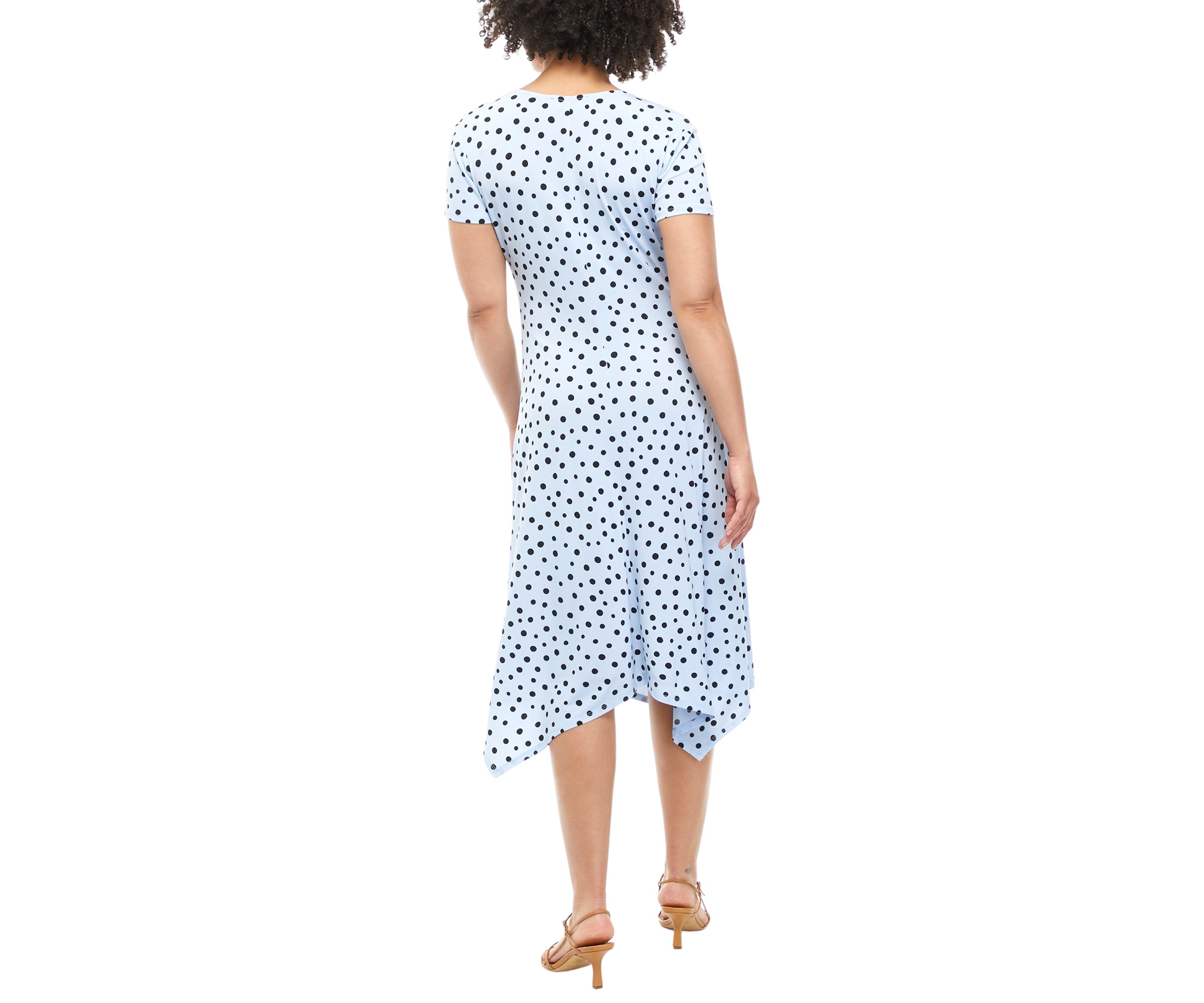Womens Short Sleeve Dot Printed Faux Wrap Dress