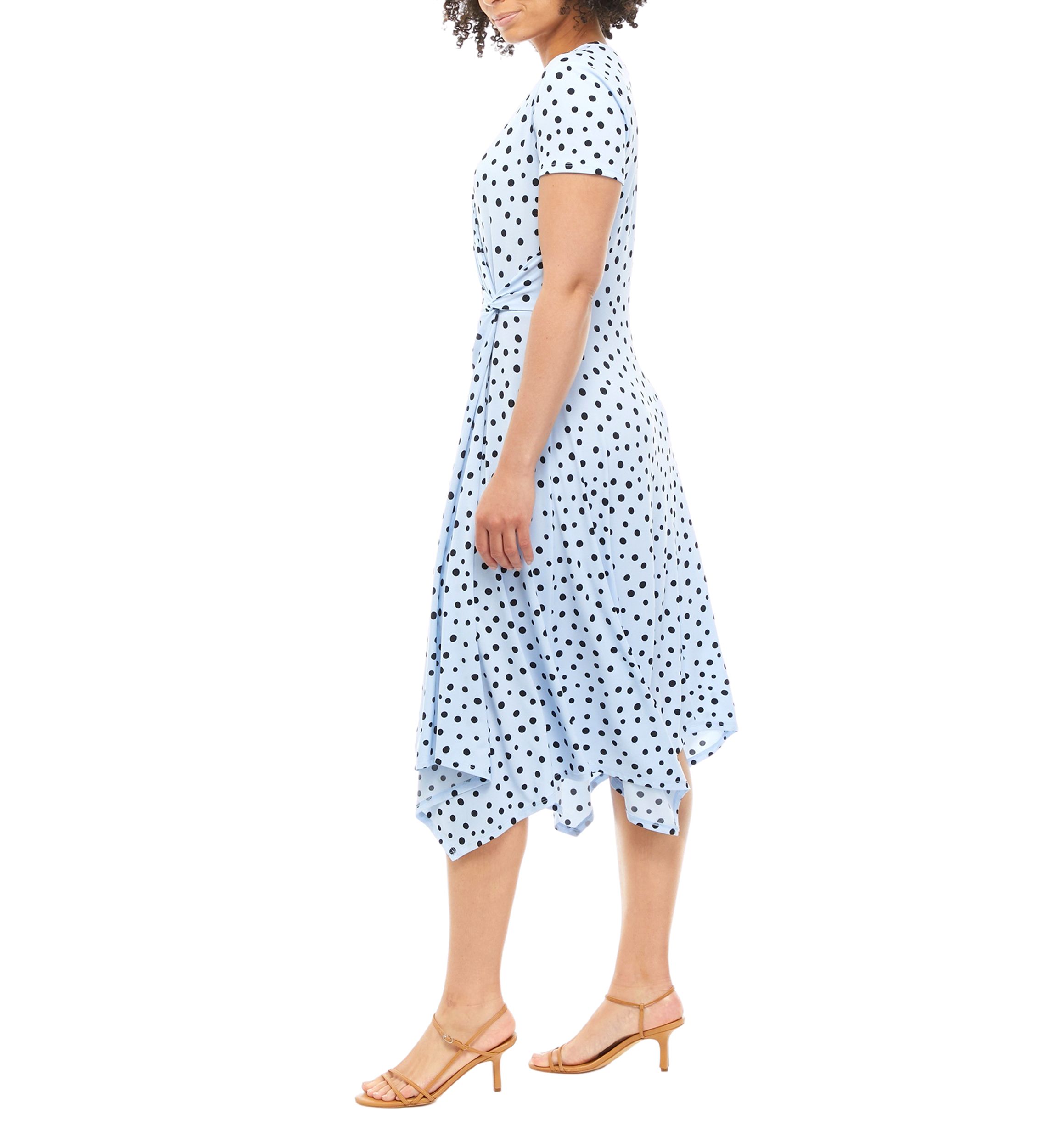 Womens Short Sleeve Dot Printed Faux Wrap Dress